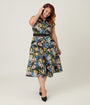 Unique Vintage Plus Size Raccoon Floral Print Hedda Swing Dress
