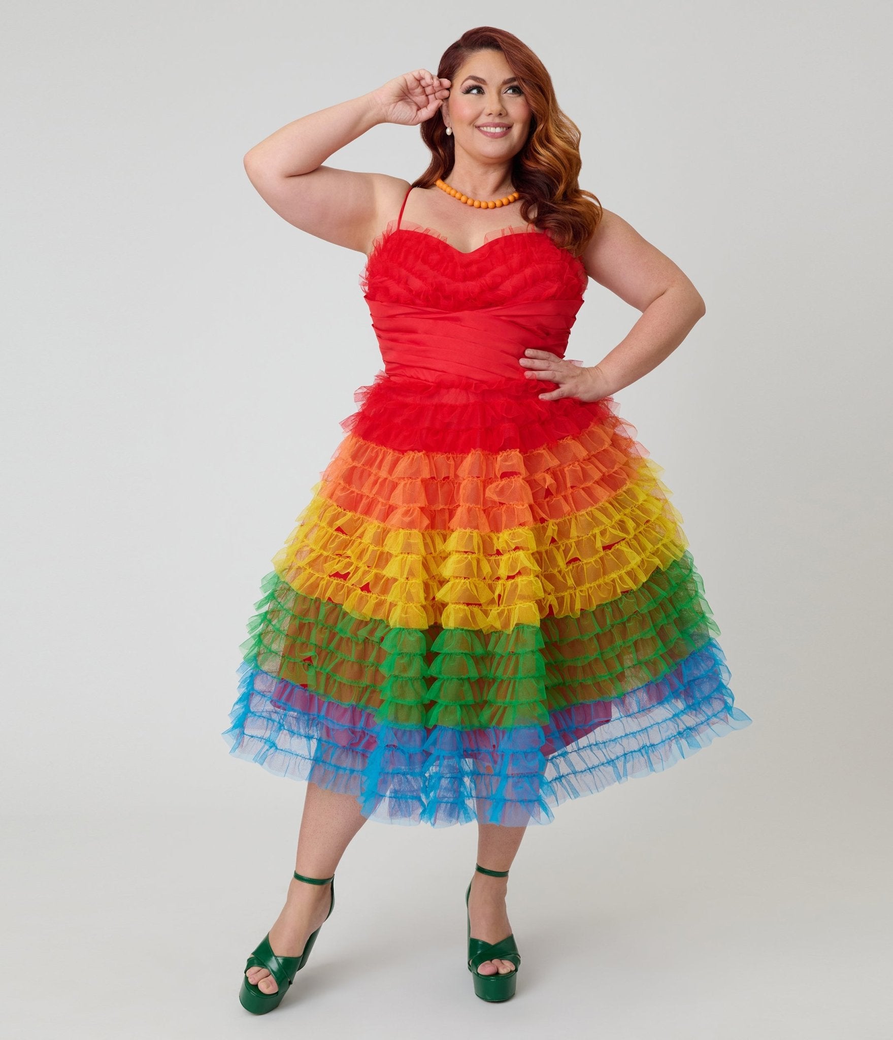 Unique Vintage Plus Size Rainbow Ombre Tulle Cupcake Swing Dress