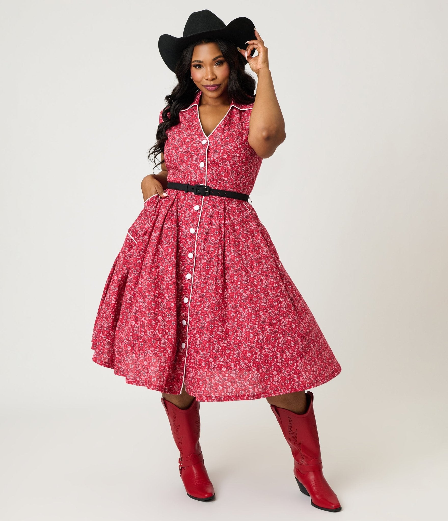 Unique Vintage Plus Size Red Bandana Cotton Shirt Swing Dress Unique Vintage Plus Size Red Bandana Cotton Shirt Swing Dress