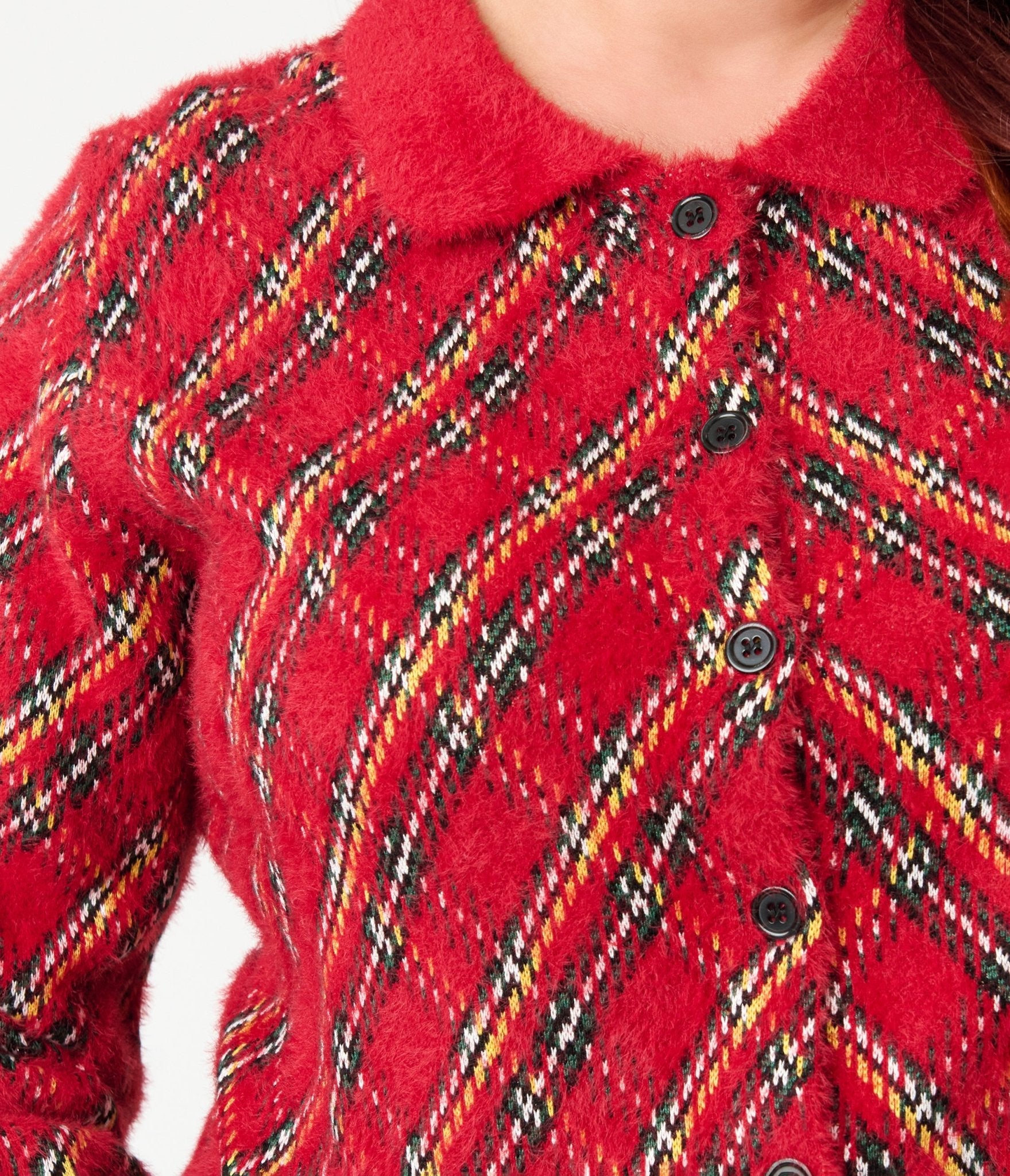 Unique Vintage Plus Size Red Plaid Long Sleeve Cardigan - Unique Vintage - Womens, TOPS, SWEATERS