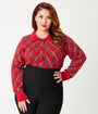 Unique Vintage Plus Size Red Plaid Long Sleeve Cardigan
