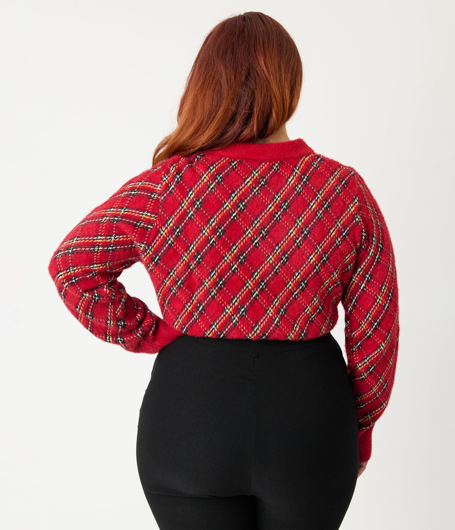 Unique Vintage Plus Size Red Plaid Long Sleeve Cardigan - Unique Vintage - Womens, TOPS, SWEATERS