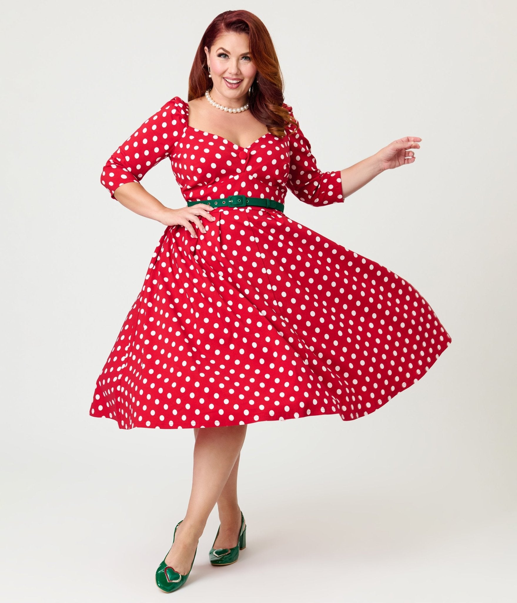 Unique Vintage Plus Size Red & White Dot Lamar Swing Dress - Unique Vintage - Womens, DRESSES, SWING