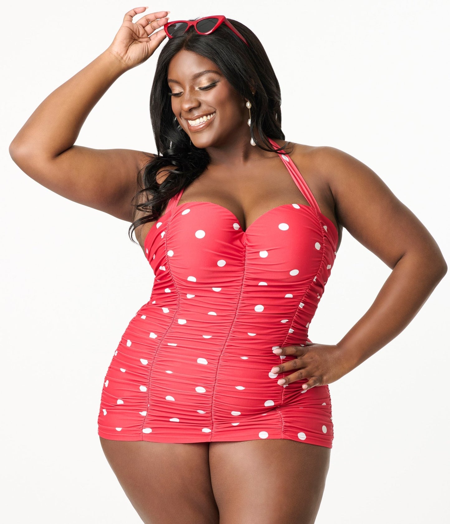 Unique Vintage Plus Size Red & White Polka Dot Mansfield Halter One Piece Swimsuit - Unique Vintage - Womens, SWIM, 1 PC