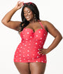 Unique Vintage Plus Size Red & White Polka Dot Mansfield Halter One Piece Swimsuit
