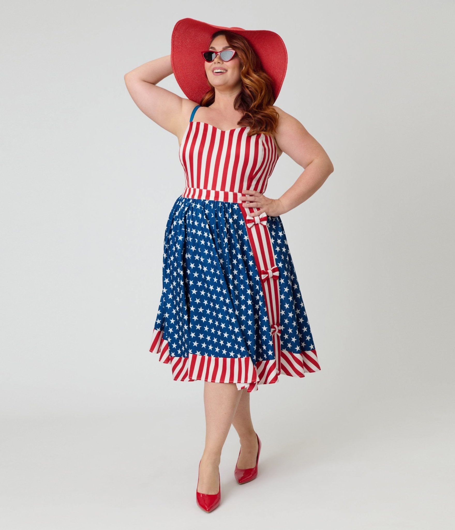 Unique Vintage Plus Size Red & White Stripe Ossining Romper