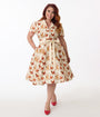 Unique Vintage Plus Size Rooster Print Cotton Shirt Dress