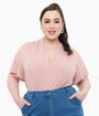 Unique Vintage Plus Size Rose Pink Pointelle Flutter Sleeve Bodysuit