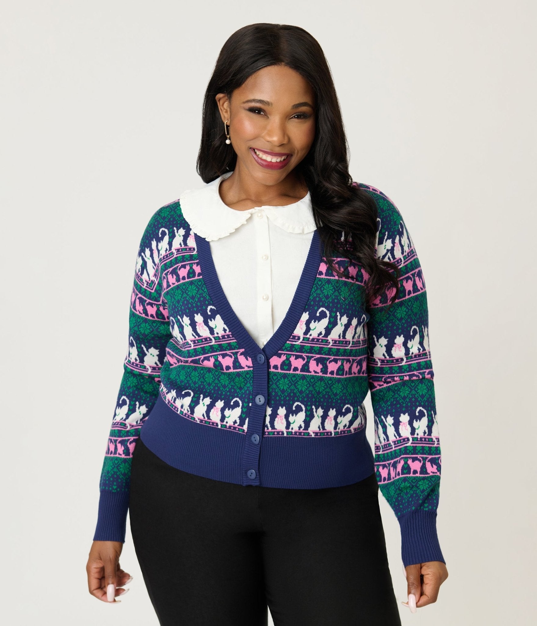Unique Vintage Plus Size Snowflake & Cats Cardigan - Unique Vintage - Womens, TOPS, SWEATERS