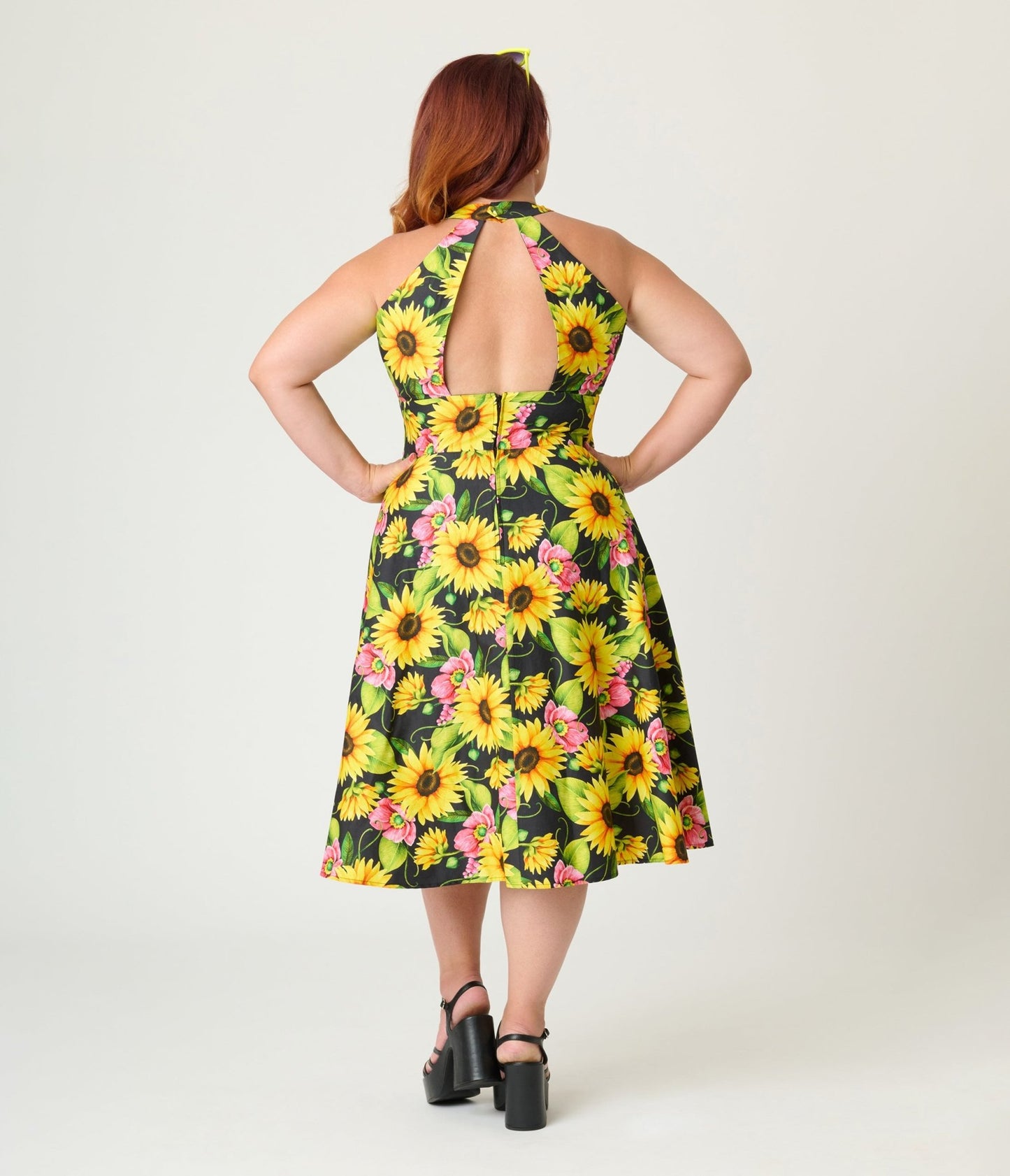 Unique Vintage Plus Size Sunflower Cotton Halter Swing Dress - Unique Vintage - Womens, DRESSES, SWING