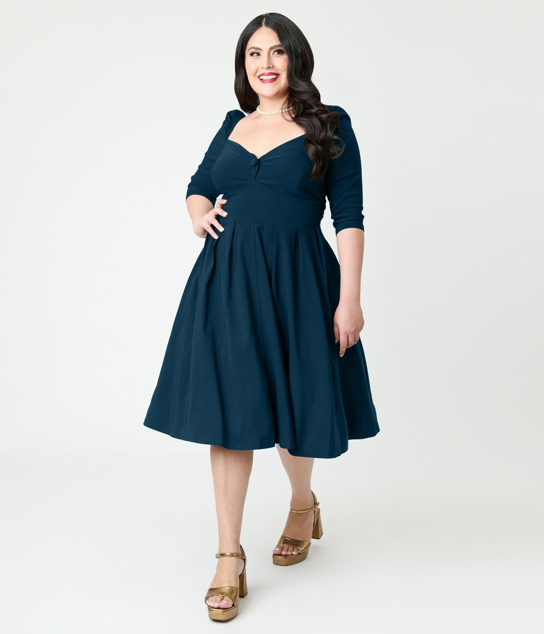 Unique Vintage Plus Size Teal Lamar Swing Dress