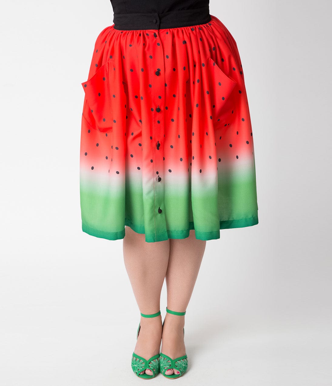 Unique Vintage Plus Size Watermelon Ombre Button Up Elora Swing Skirt - Unique Vintage - Womens, BOTTOMS, SKIRTS