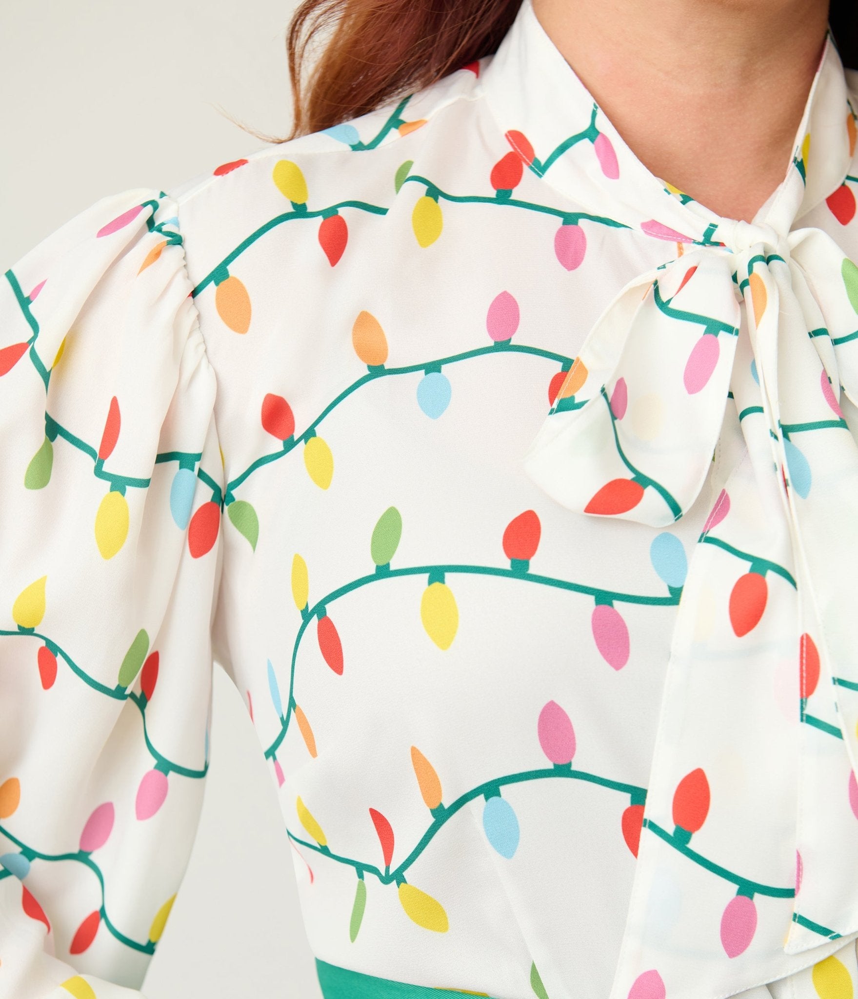 Unique Vintage Plus Size White Christmas Lights Long Sleeve Gwen Blouse - Unique Vintage - Womens, TOPS, WOVEN TOPS