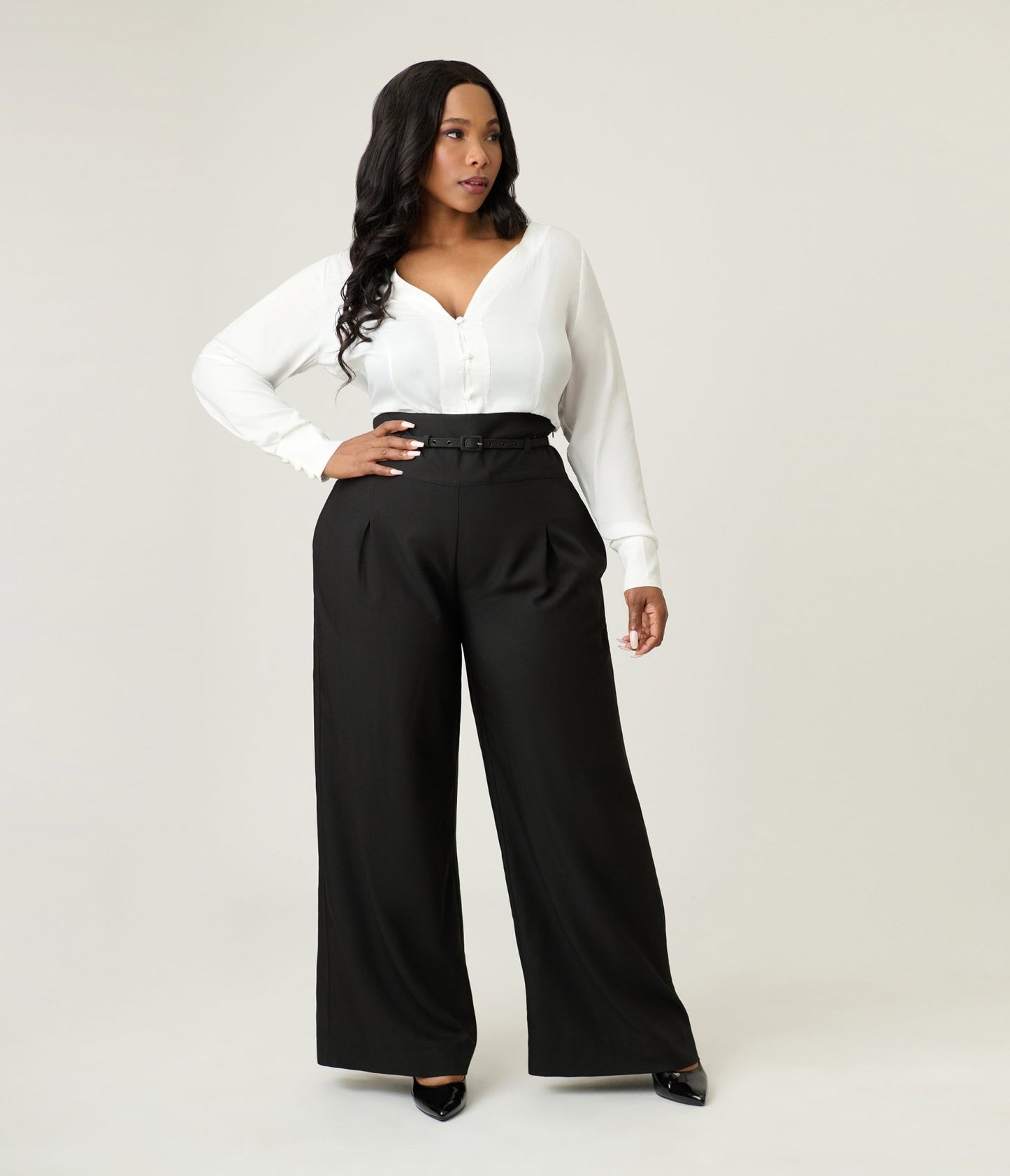 Unique Vintage Plus Size White Long Sleeve Blouse - Unique Vintage - Womens, TOPS, WOVEN TOPS