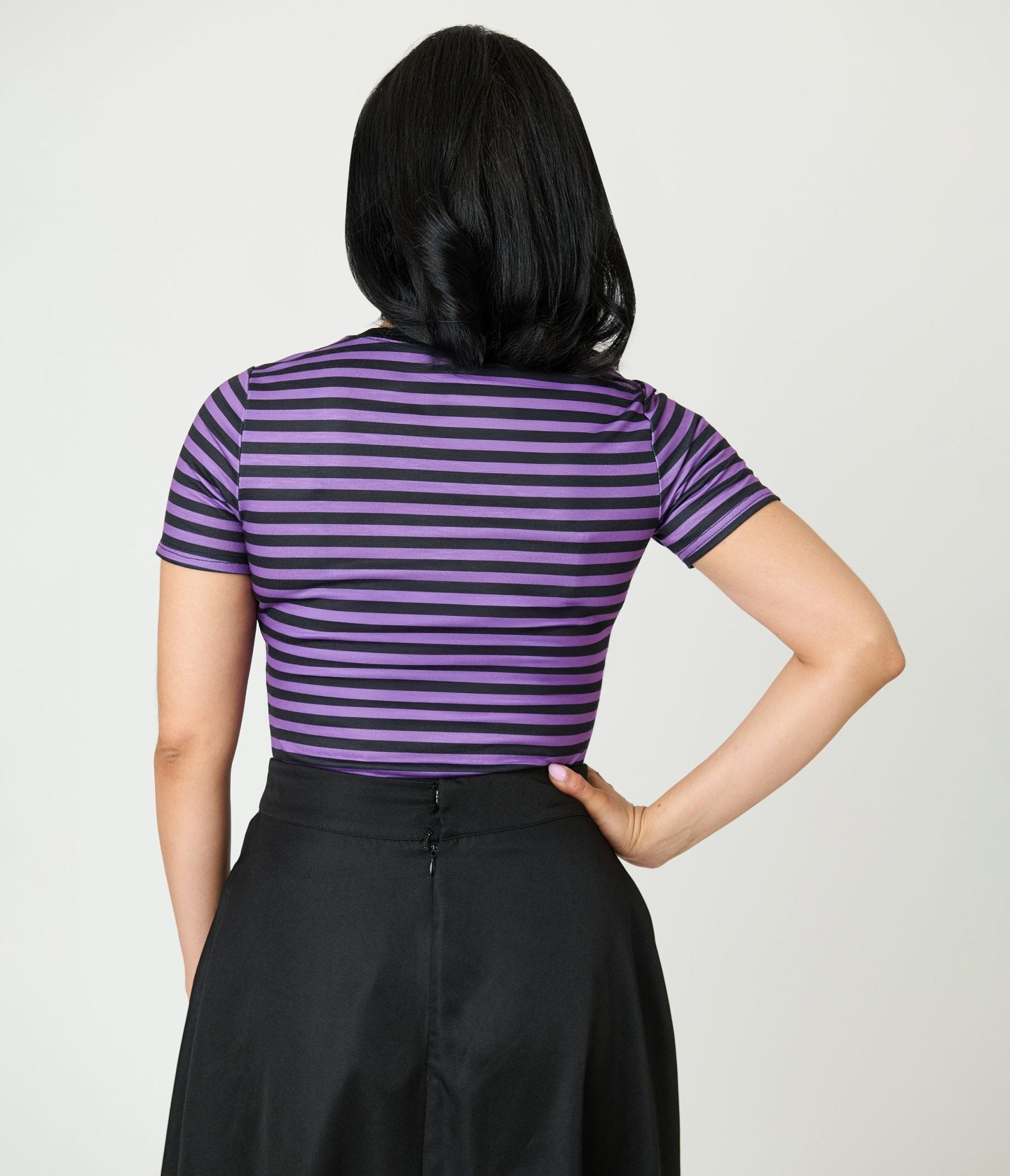 Unique Vintage Purple & Black Stripe Back To Basics Top - Unique Vintage - Womens, TOPS, KNIT TOPS