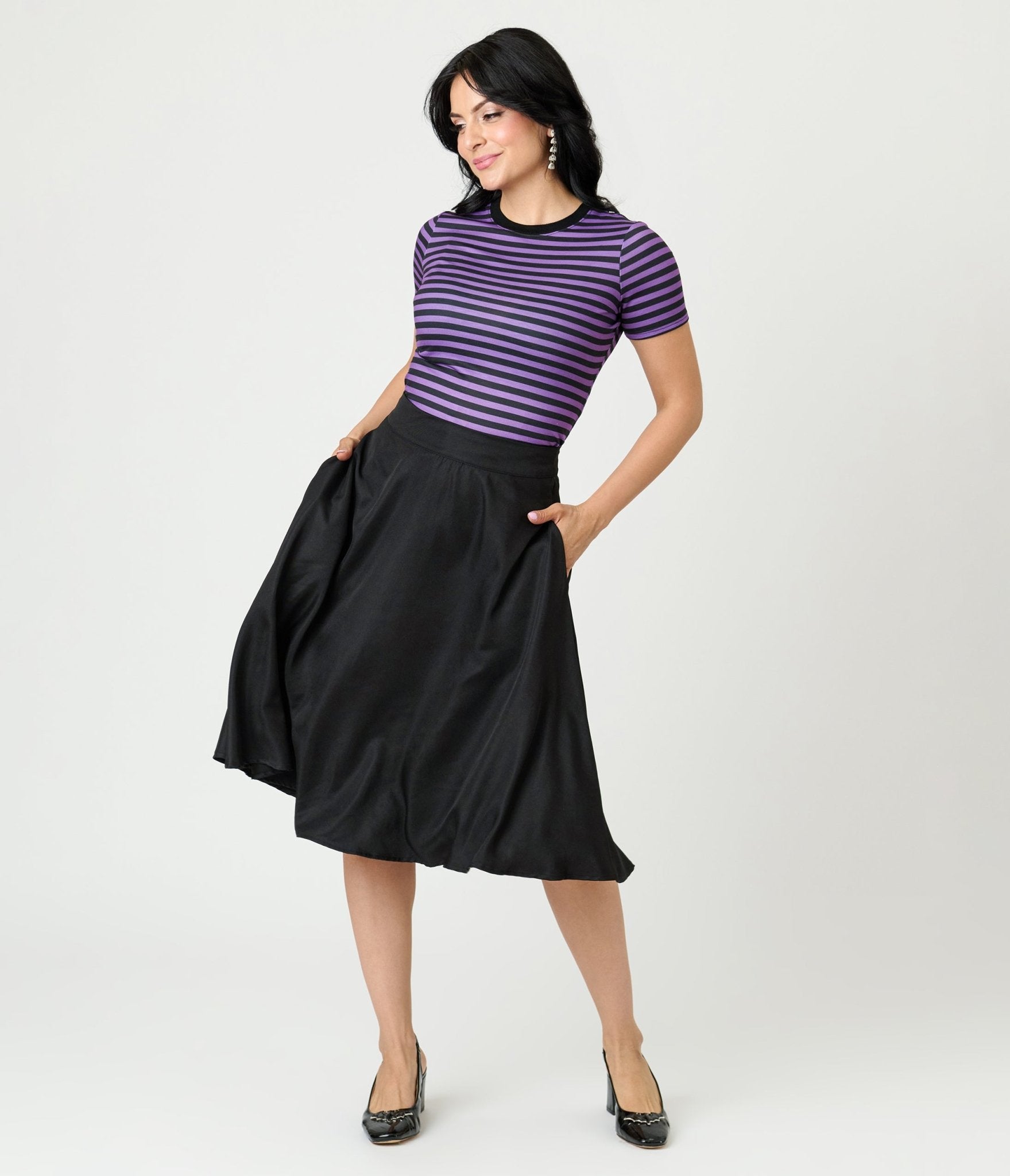 Unique Vintage Purple & Black Stripe Back To Basics Top - Unique Vintage - Womens, TOPS, KNIT TOPS