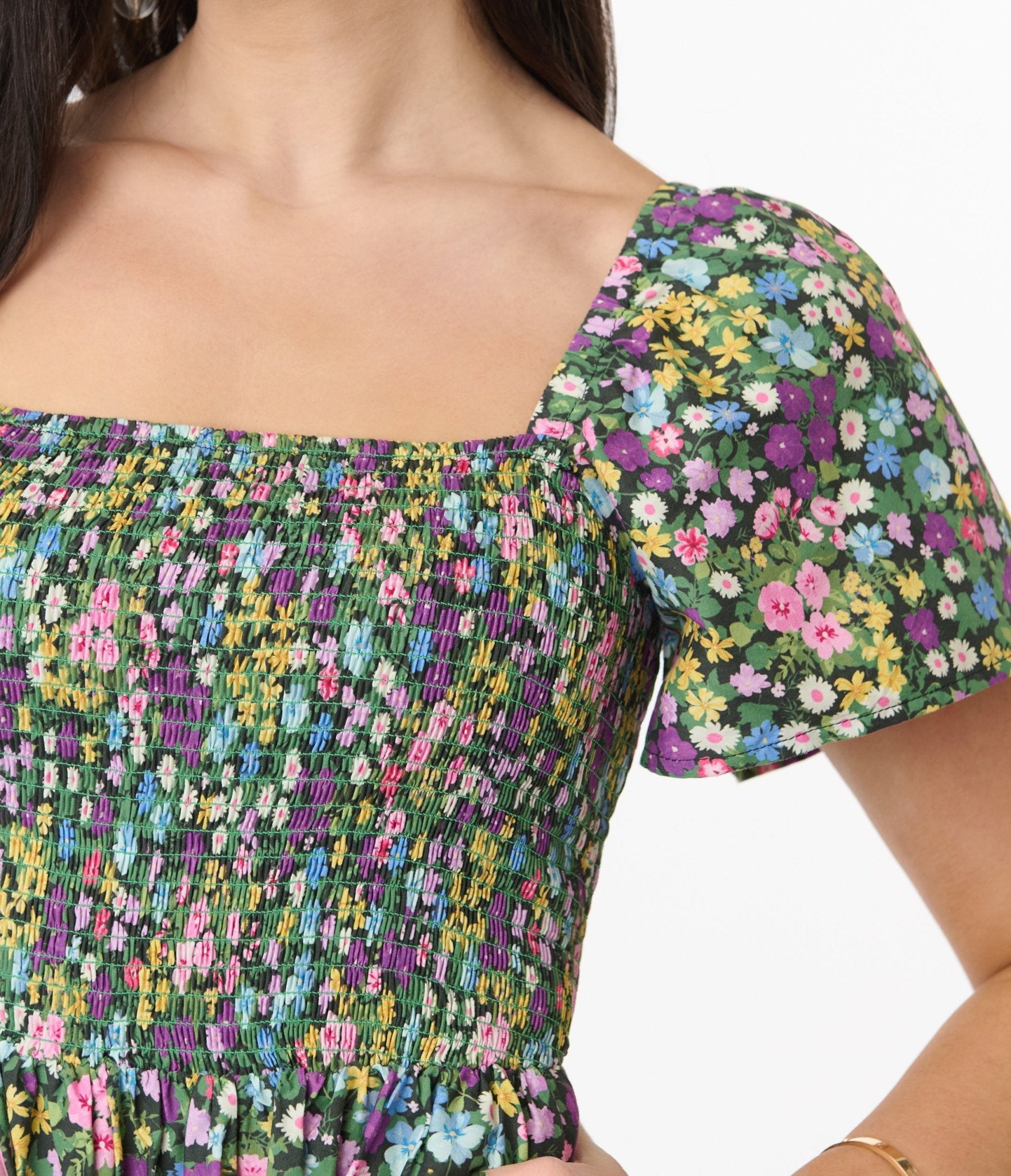 Unique Vintage Purple Ditsy Floral Smocked Bodice Midi Dress - Unique Vintage - Womens, DRESSES, MIDI