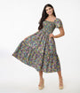 Unique Vintage Purple Ditsy Floral Smocked Bodice Midi Dress