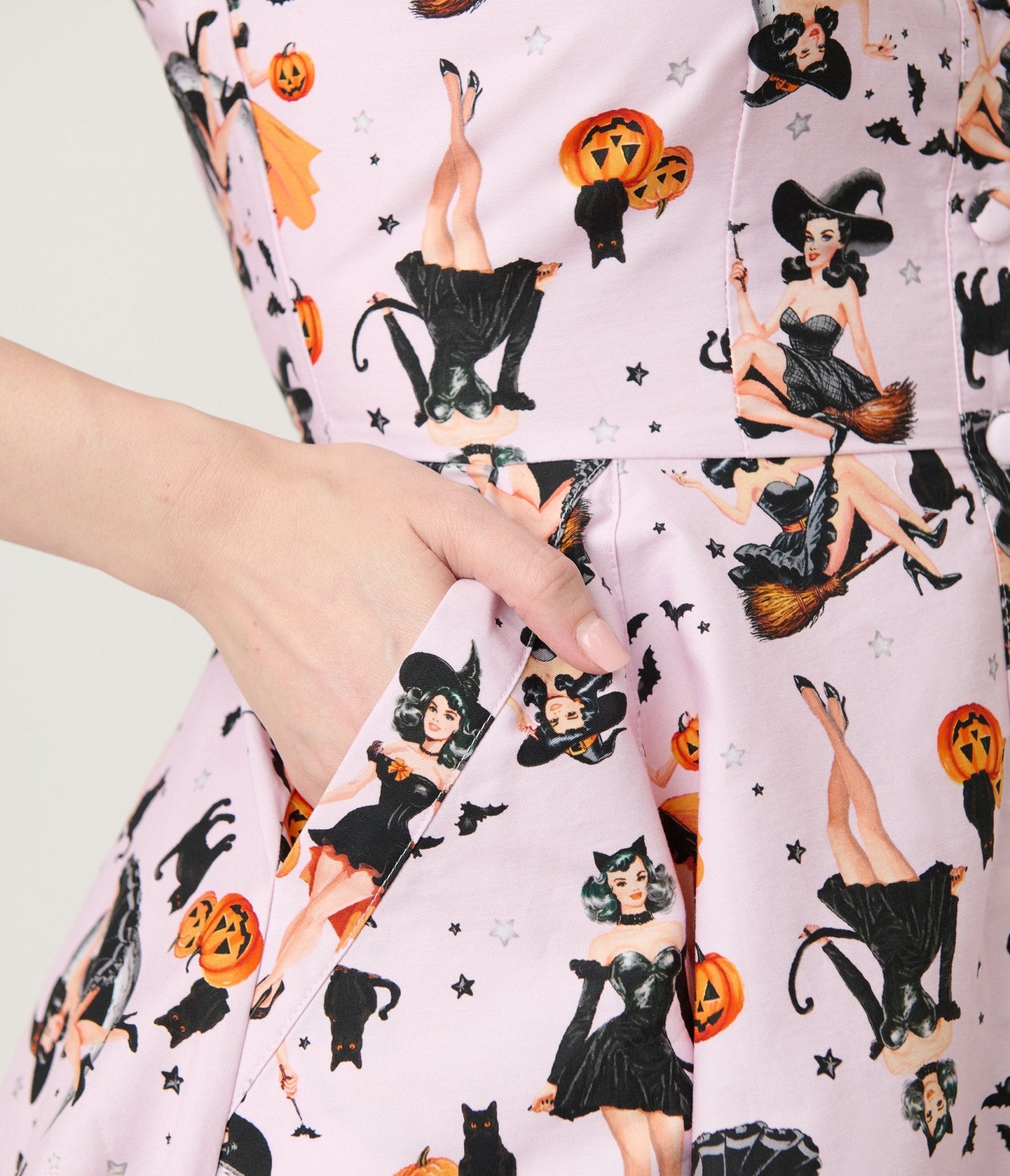 Unique Vintage Purple Pin - Up Witch Cotton Shirt Dress - Unique Vintage - Womens, DRESSES, SWING