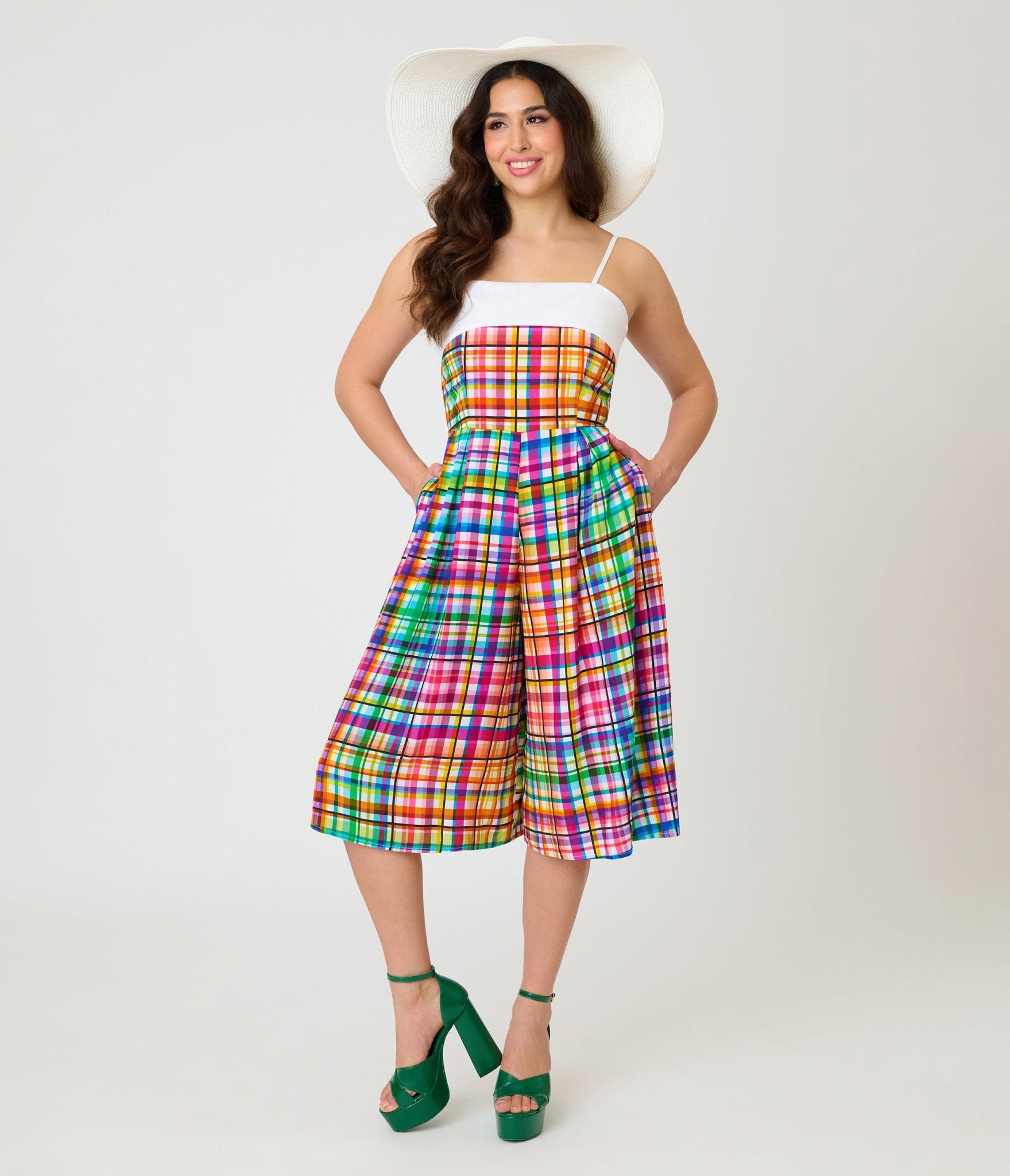 Unique Vintage Rainbow Plaid Nancy Romper