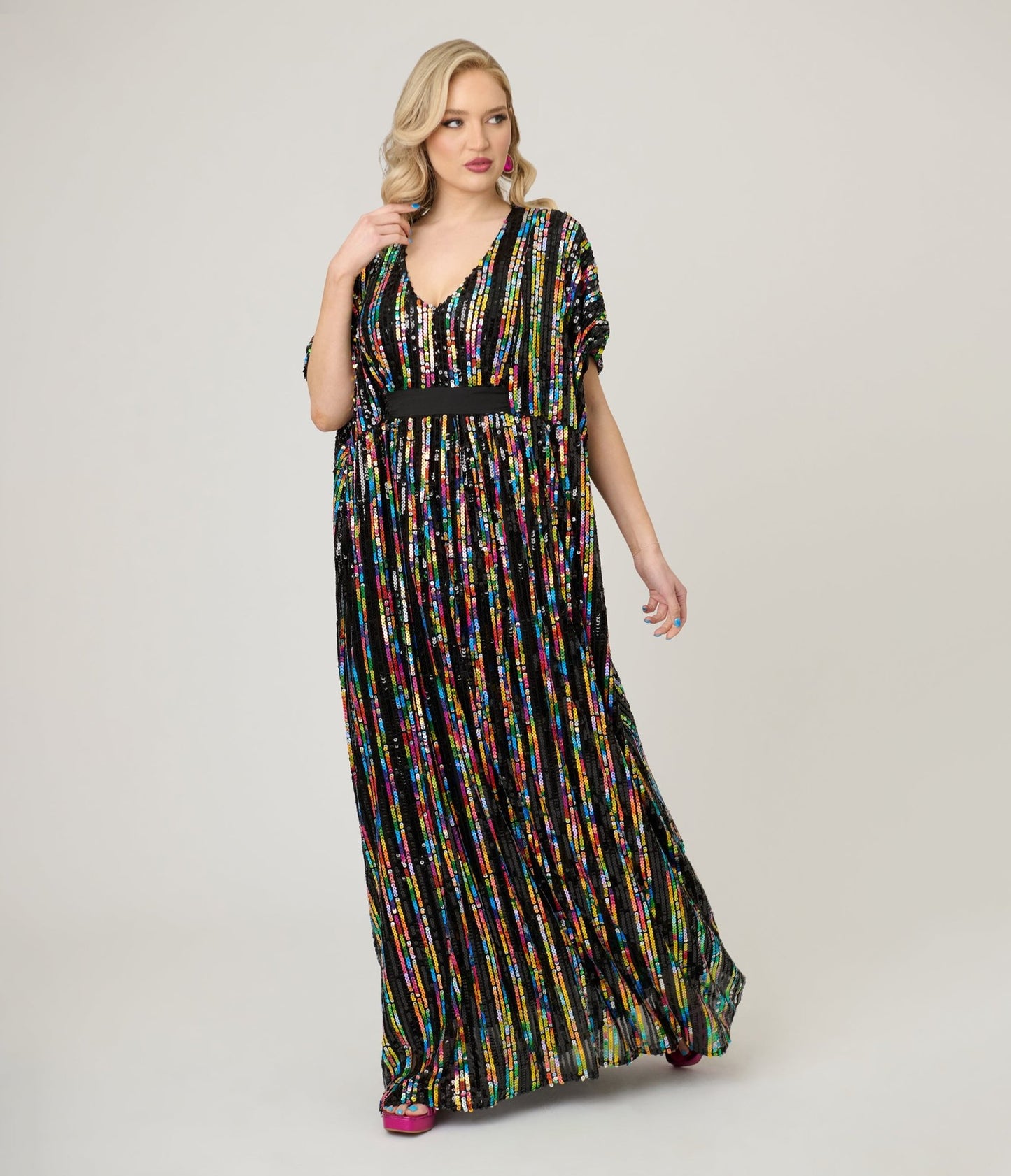 Unique Vintage Rainbow Sequin Stripe Burton Caftan Dress - Unique Vintage - Womens, DRESSES, CAFTAN