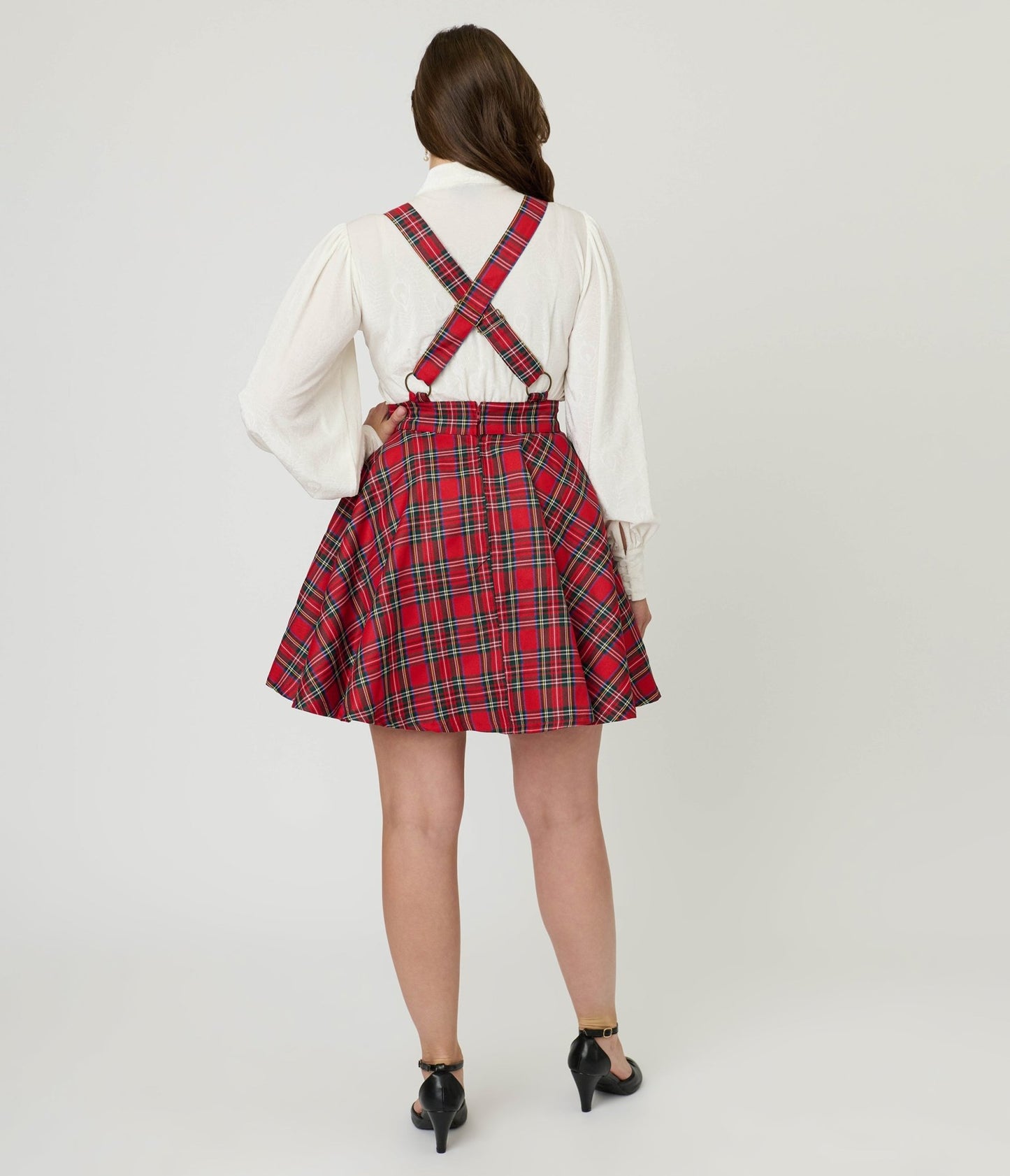Unique Vintage Red Plaid Brionne Pinafore Skirt - Unique Vintage - Womens, BOTTOMS, SKIRTS