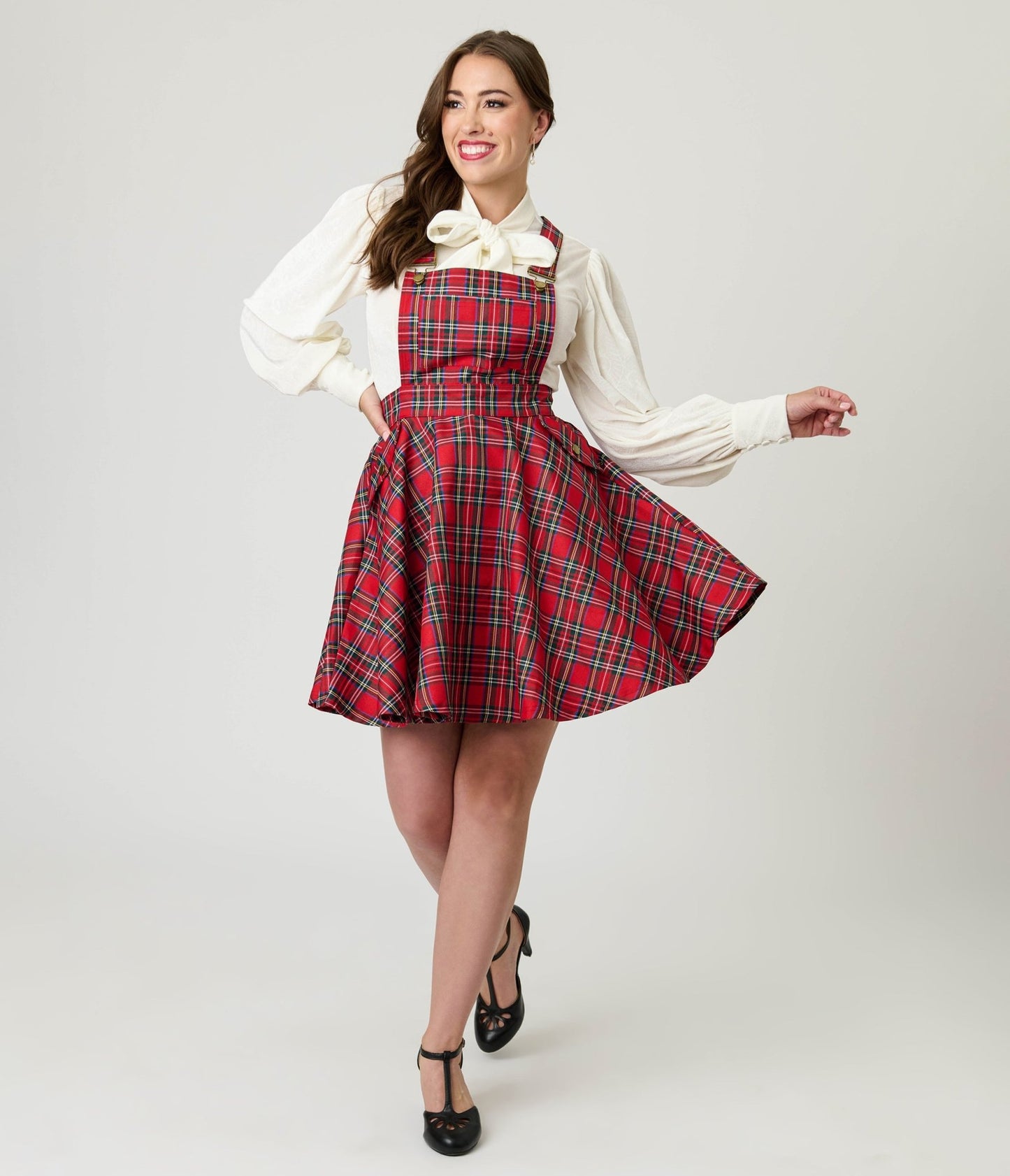 Unique Vintage Red Plaid Brionne Pinafore Skirt - Unique Vintage - Womens, BOTTOMS, SKIRTS