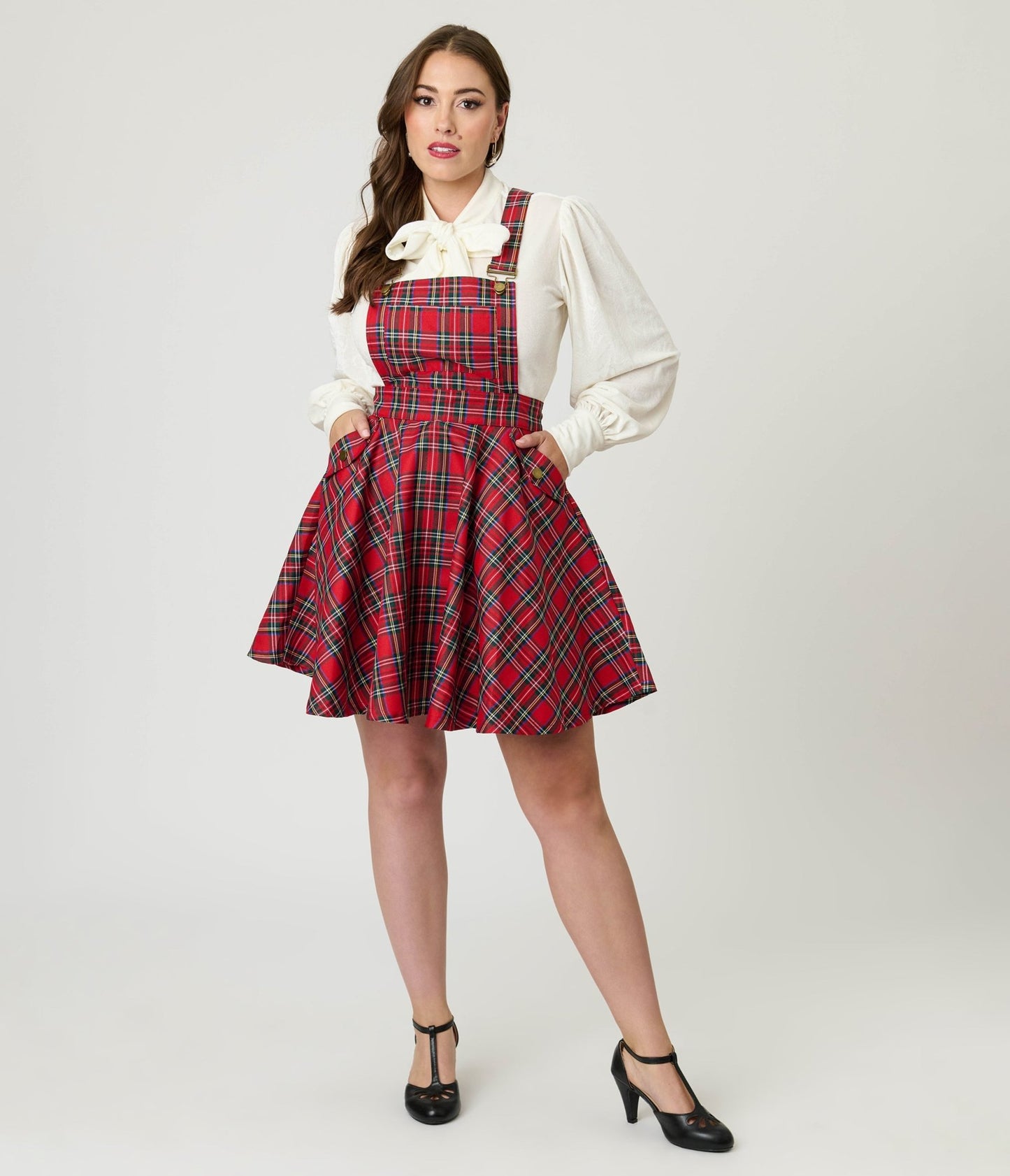 Unique Vintage Red Plaid Brionne Pinafore Skirt - Unique Vintage - Womens, BOTTOMS, SKIRTS