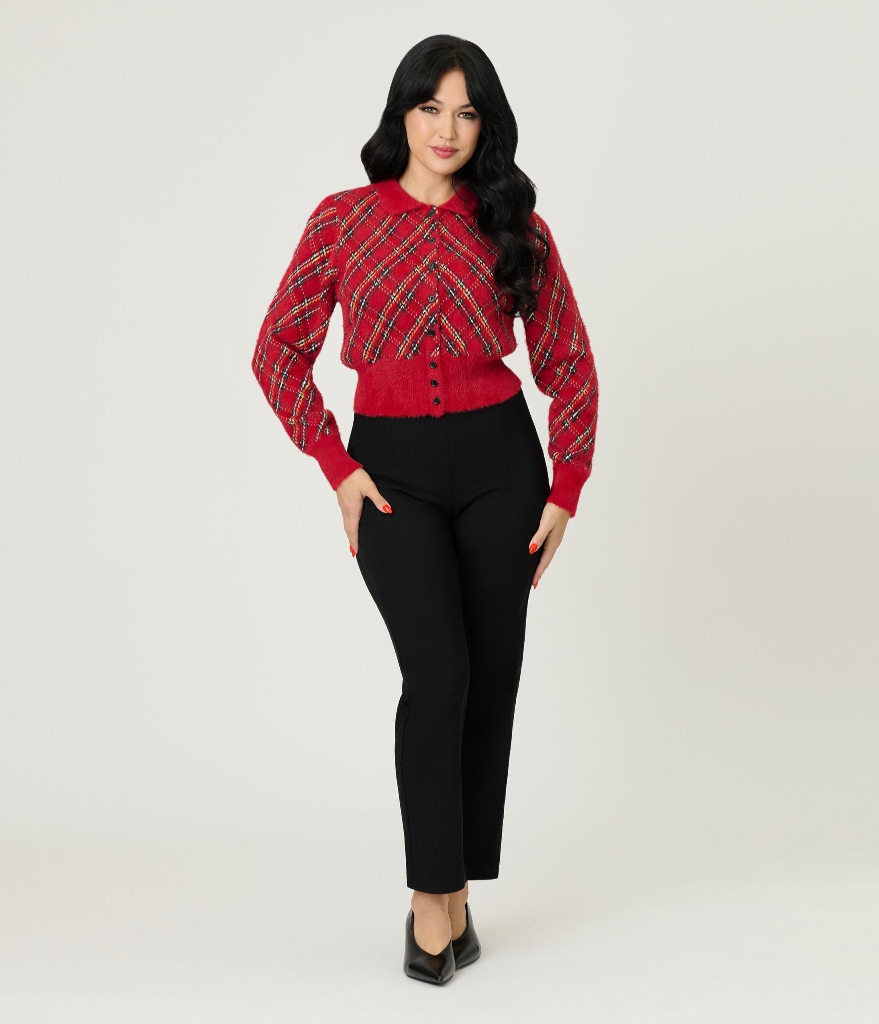 Unique Vintage Red Plaid Long Sleeve Cardigan - Unique Vintage - Womens, TOPS, SWEATERS