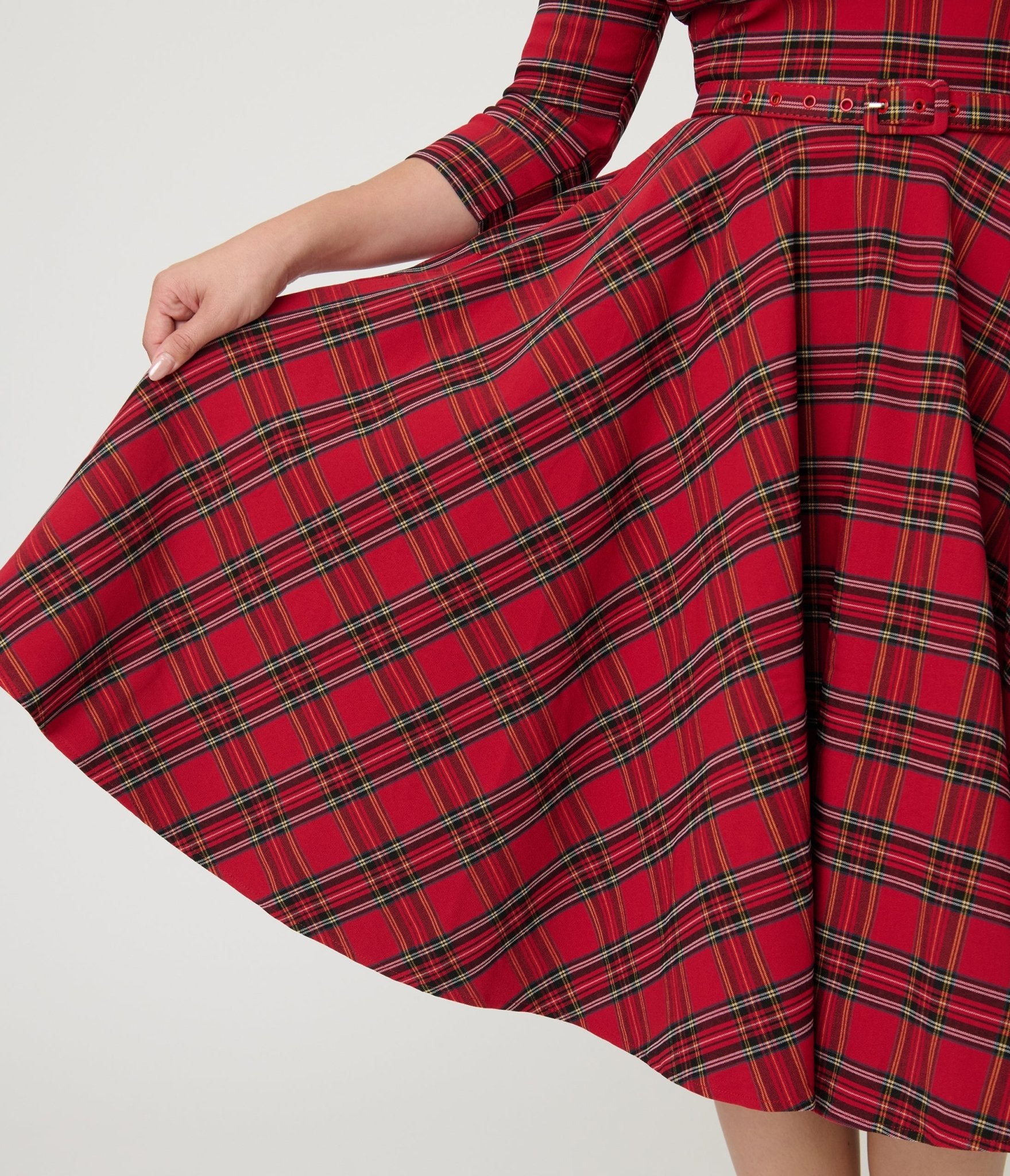 Unique Vintage Red Plaid Sleeved Devon Swing Dress - Unique Vintage - Womens, DRESSES, SWING