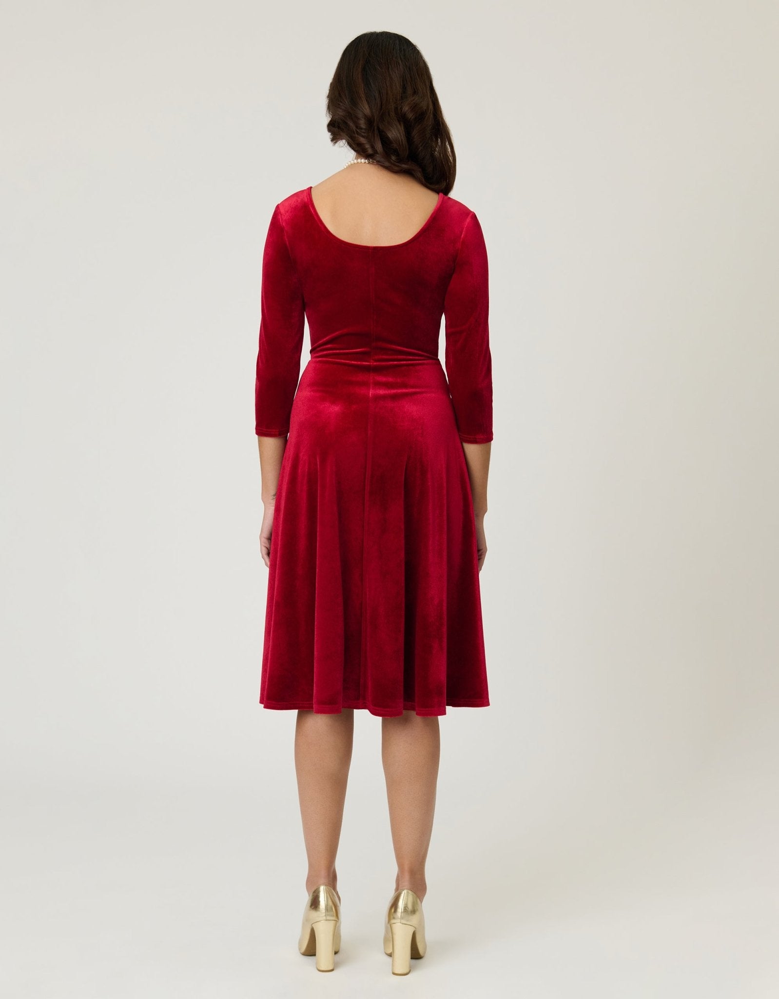 Unique Vintage Red Velvet Square Neck Swing Dress - Unique Vintage - Womens, DRESSES, SWING