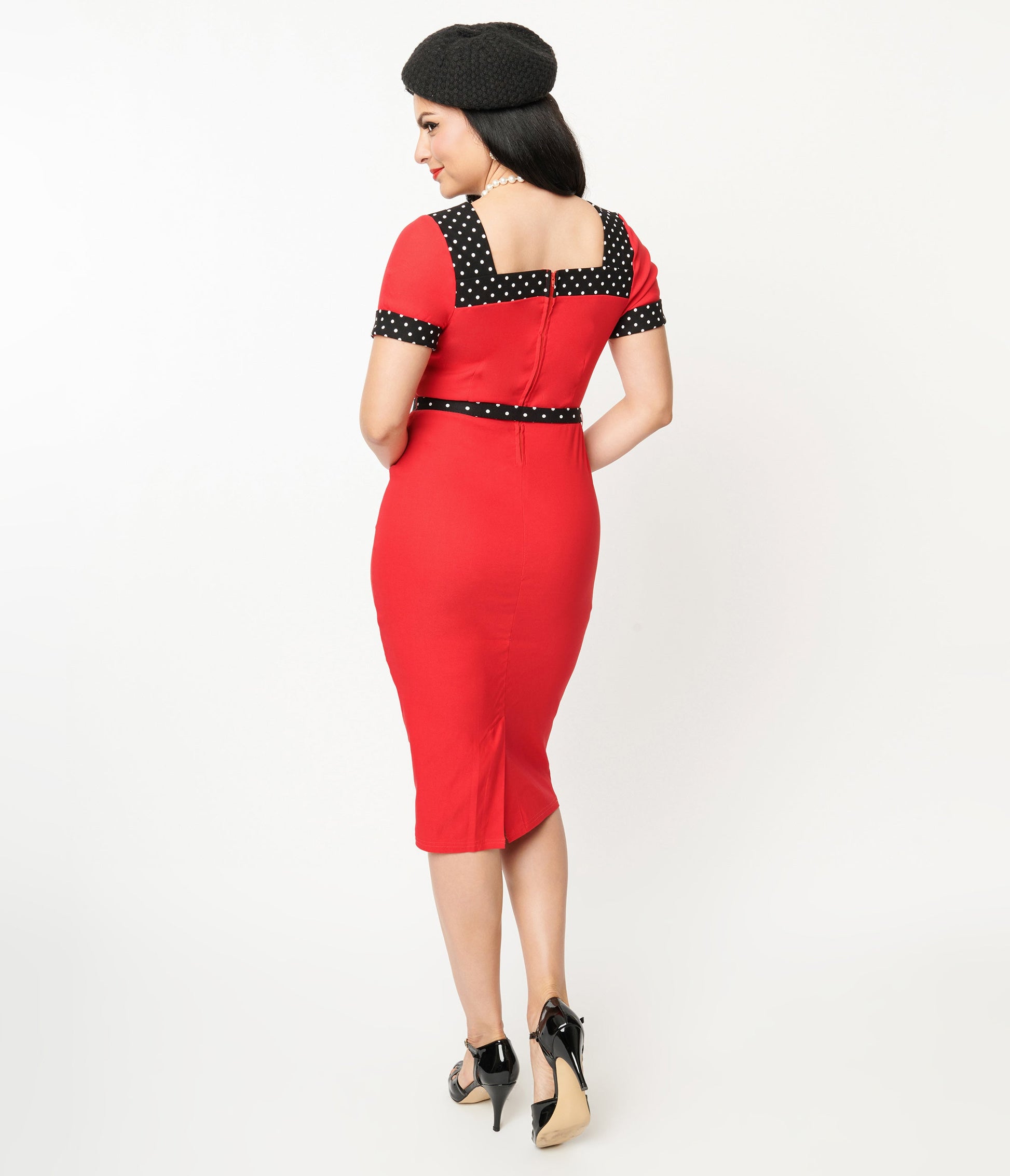 Unique Vintage Red & White Dot Wiggle Dress - Unique Vintage - Womens, DRESSES, WIGGLE