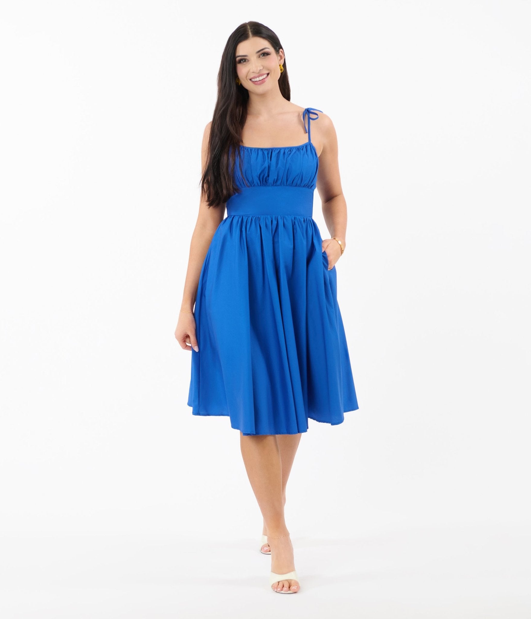 Unique Vintage Royal Blue Sleeveless Cotton Swing Dress - Unique Vintage - Womens, DRESSES, SWING