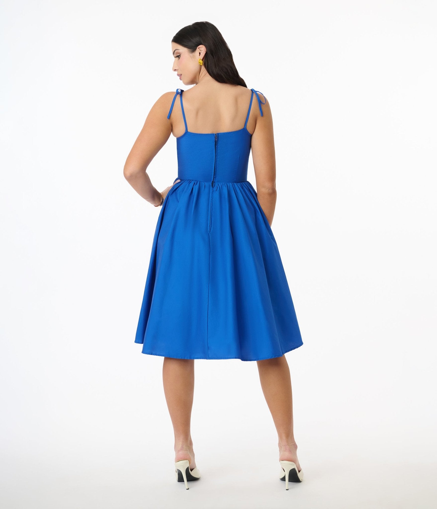 Unique Vintage Royal Blue Sleeveless Cotton Swing Dress - Unique Vintage - Womens, DRESSES, SWING