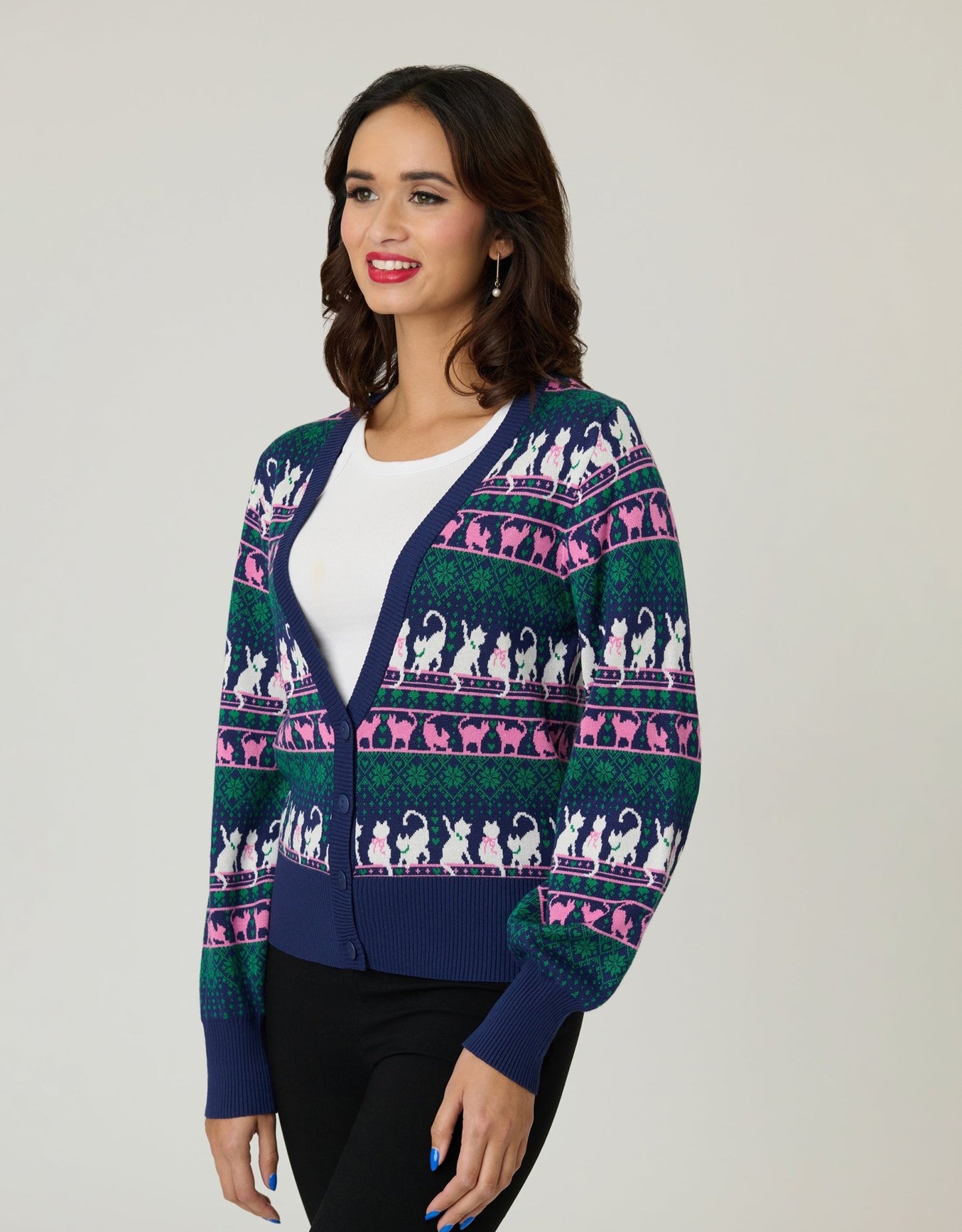 Unique Vintage Snowflake & Cats Cardigan - Unique Vintage - Womens, TOPS, SWEATERS