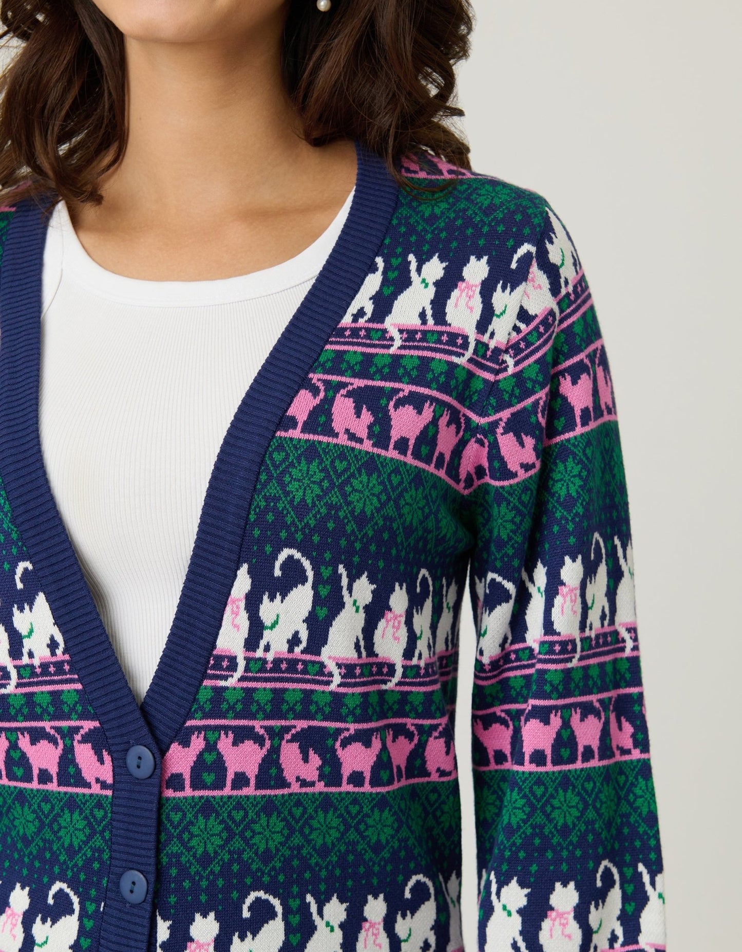 Unique Vintage Snowflake & Cats Cardigan - Unique Vintage - Womens, TOPS, SWEATERS