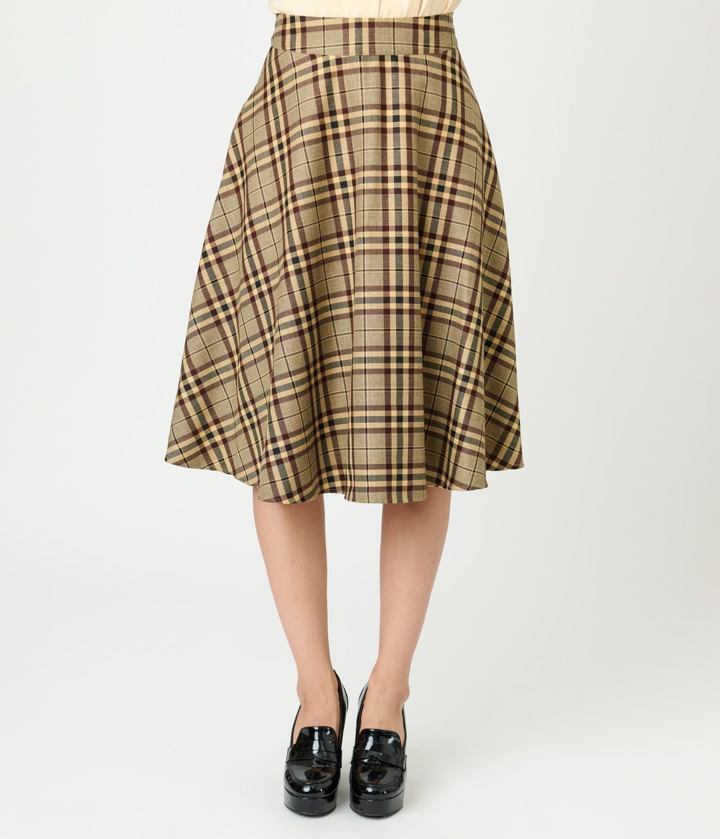 Unique Vintage Tan Plaid Vivian Swing Skirt - Unique Vintage - Womens, BOTTOMS, SKIRTS