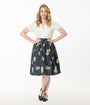 Unique Vintage Teacher Appreciation Navy & Yellow School Bus Print Gellar Swing Skirt