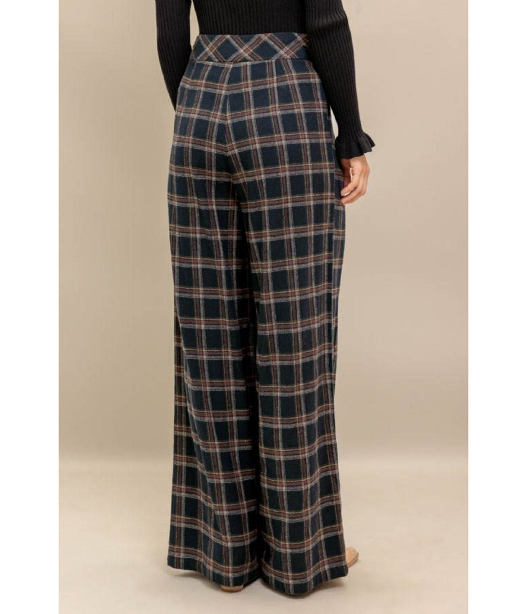 Vintage Style Navy Plaid Woven Trousers - Unique Vintage - Womens, BOTTOMS, PANTS
