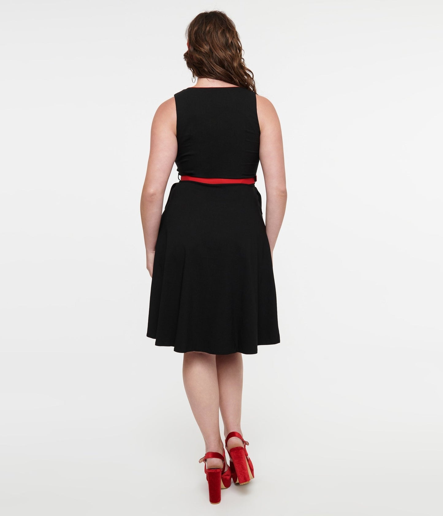 Voodoo Vixen 1950s Black & Red Western Rose Swing Dress - Unique Vintage - Womens, DRESSES, SWING