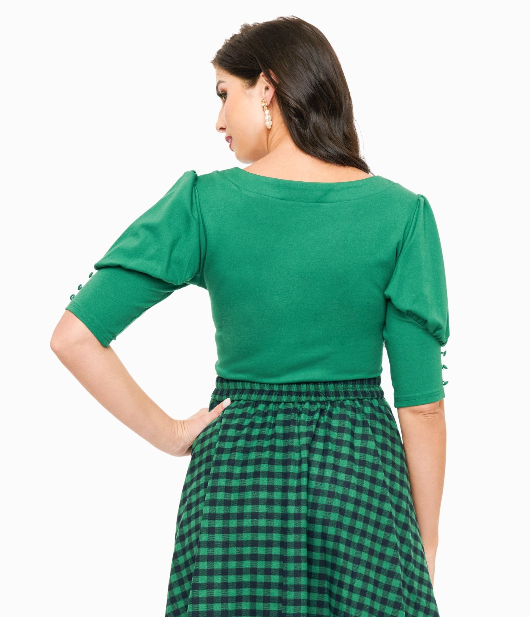 Voodoo Vixen 1950s Green Front Tie Jersery Knit Top - Unique Vintage - Womens, TOPS, WOVEN TOPS