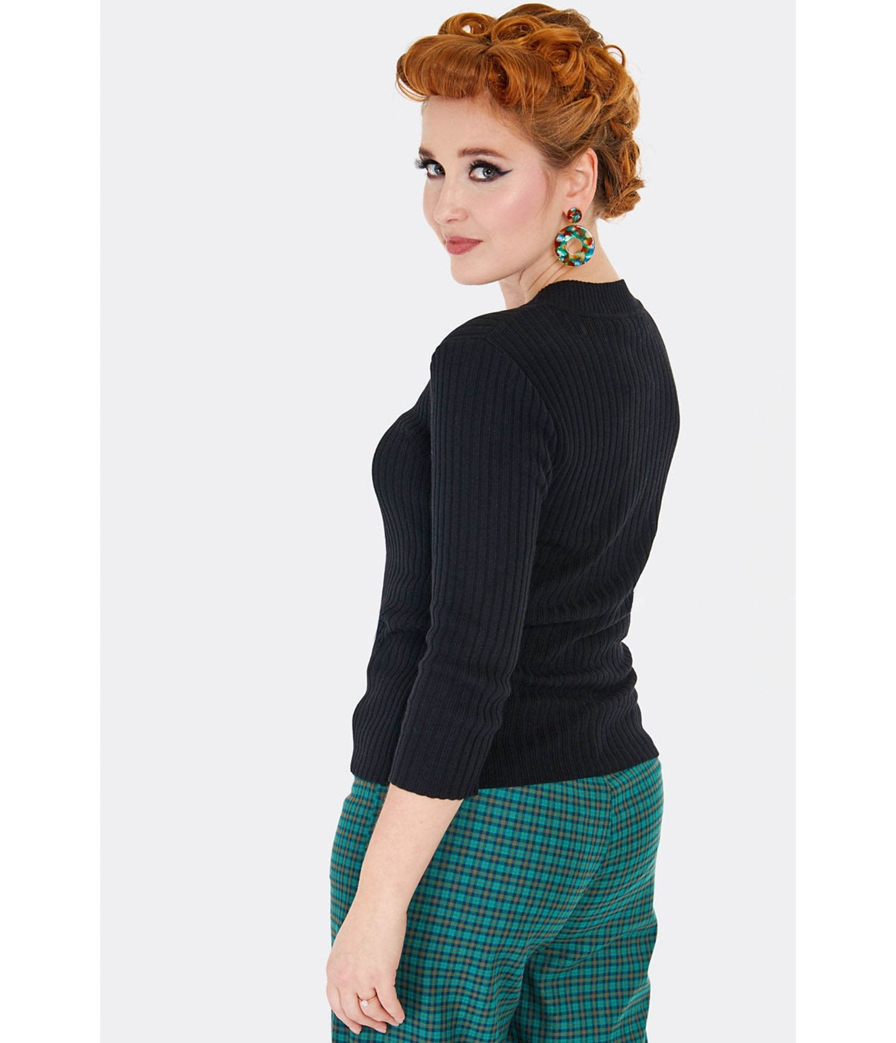 Voodoo Vixen Black Peacock Keyhole Sweater - Unique Vintage - Womens, TOPS, SWEATERS