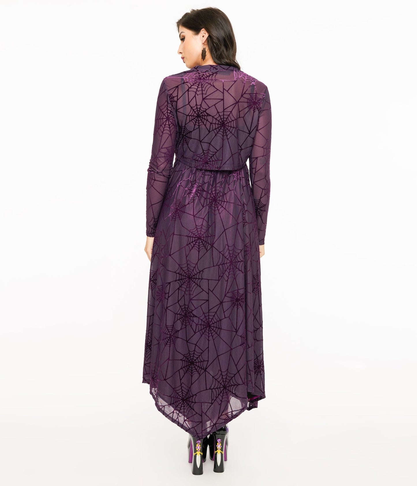 Wax Poetic Purple & Black Spiderweb Willow Maxi Dress & Bolero Set - Unique Vintage - Womens, DRESSES, MAXI
