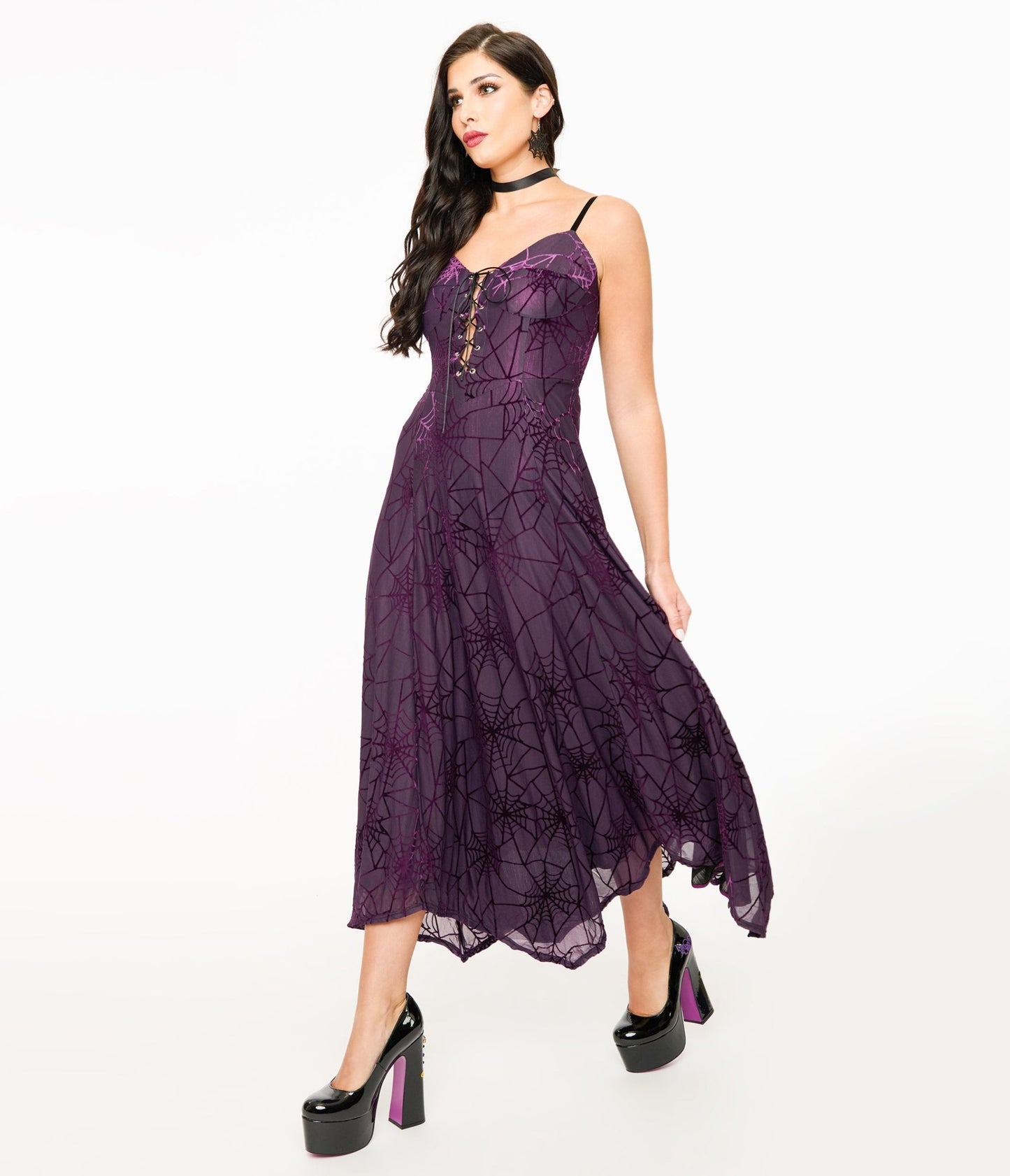 Wax Poetic Purple & Black Spiderweb Willow Maxi Dress & Bolero Set - Unique Vintage - Womens, DRESSES, MAXI