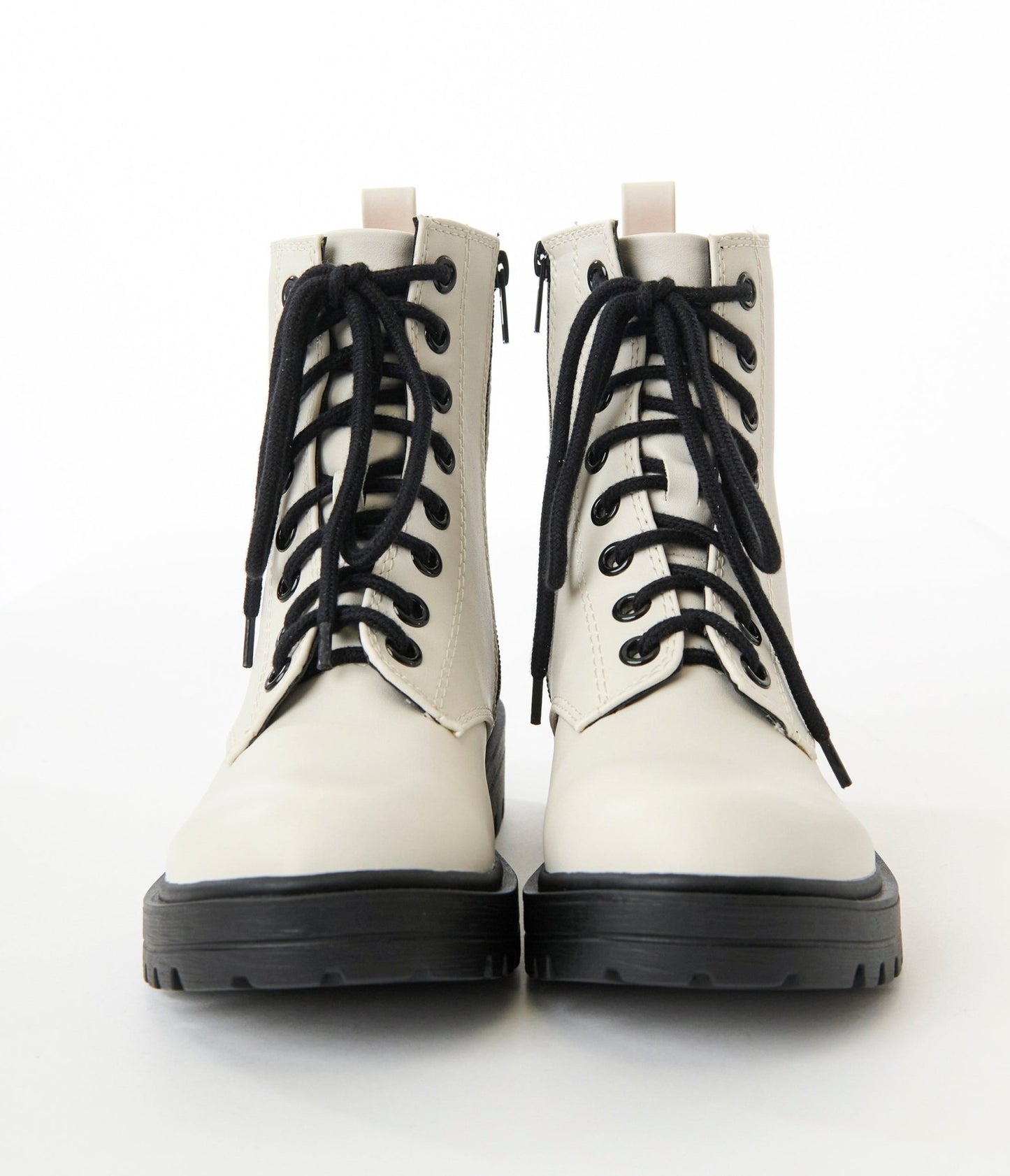White & Black Leatherette Lace Up Boots - Unique Vintage - Womens, SHOES, BOOTS