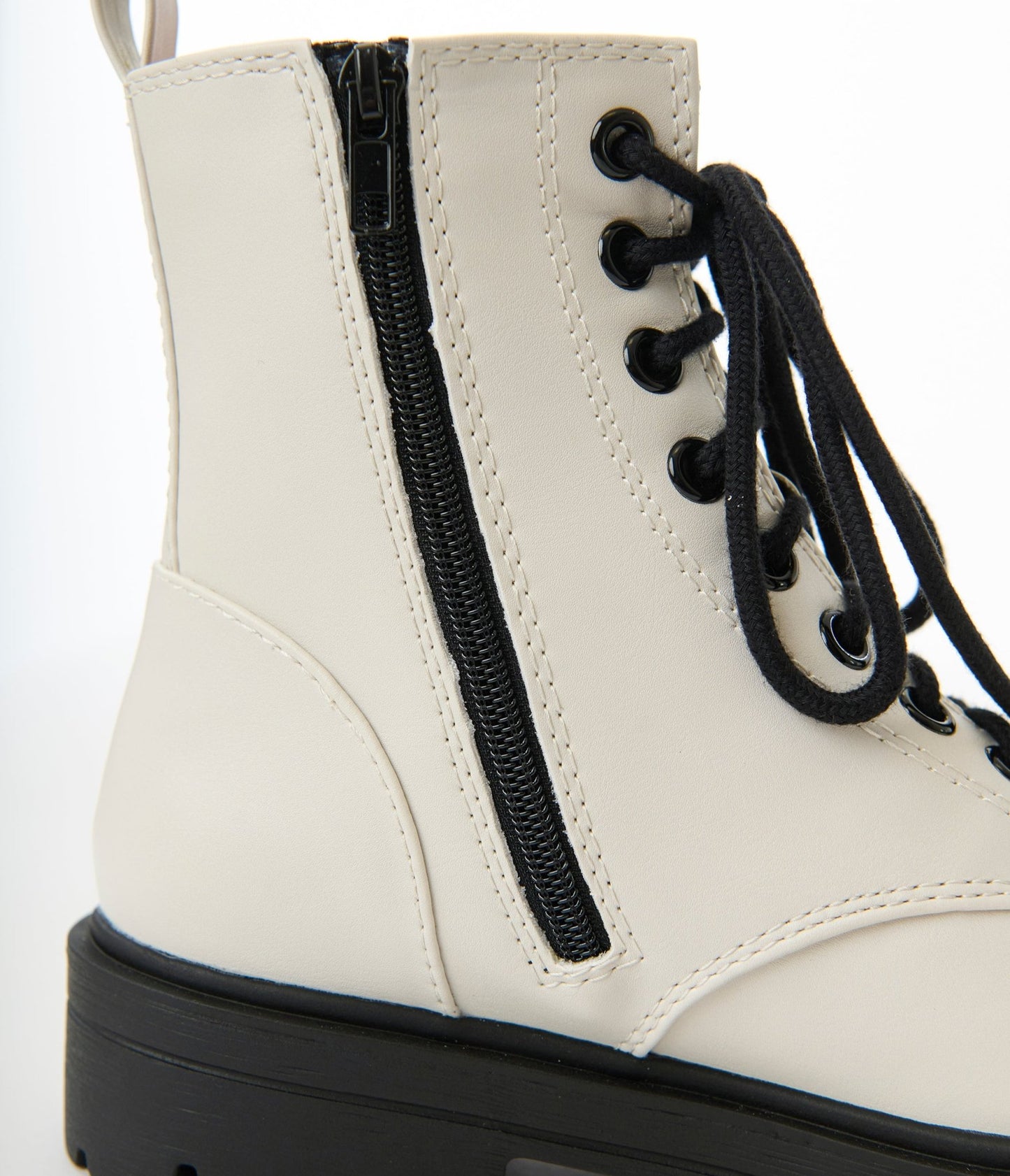 White & Black Leatherette Lace Up Boots - Unique Vintage - Womens, SHOES, BOOTS