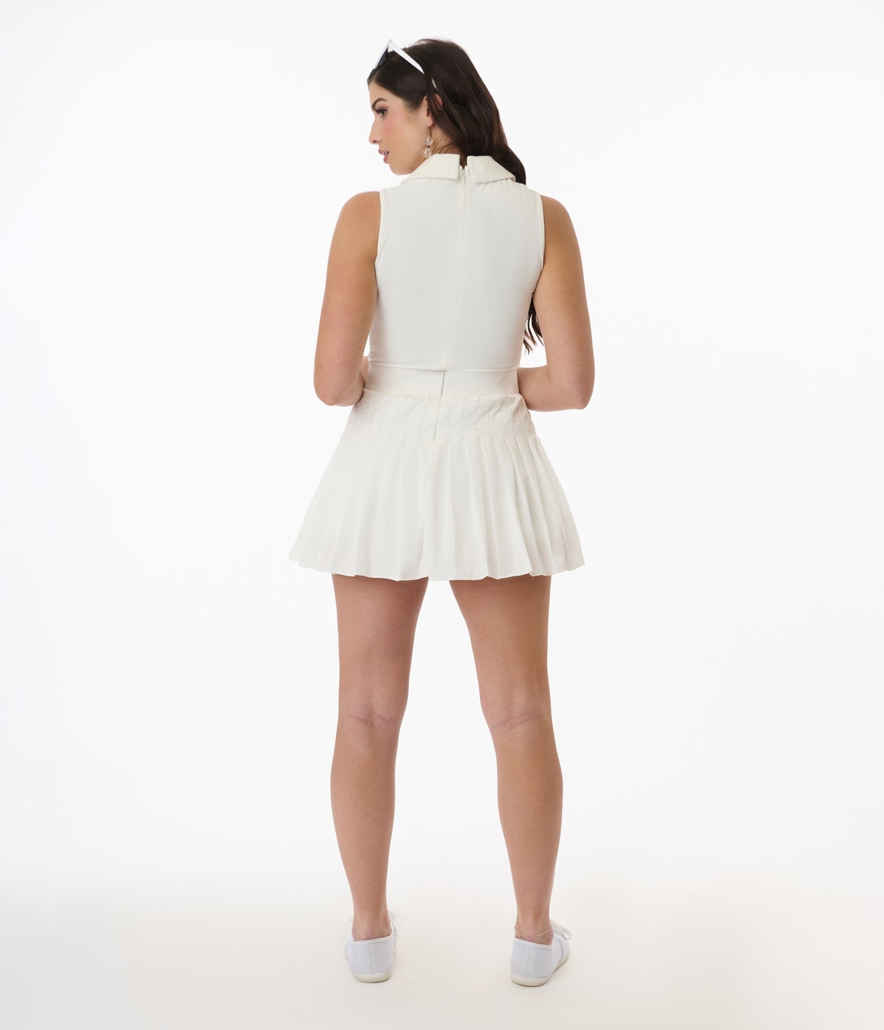 White Collared Athletic A - Line Dress - Unique Vintage - Womens, DRESSES, A - LINE