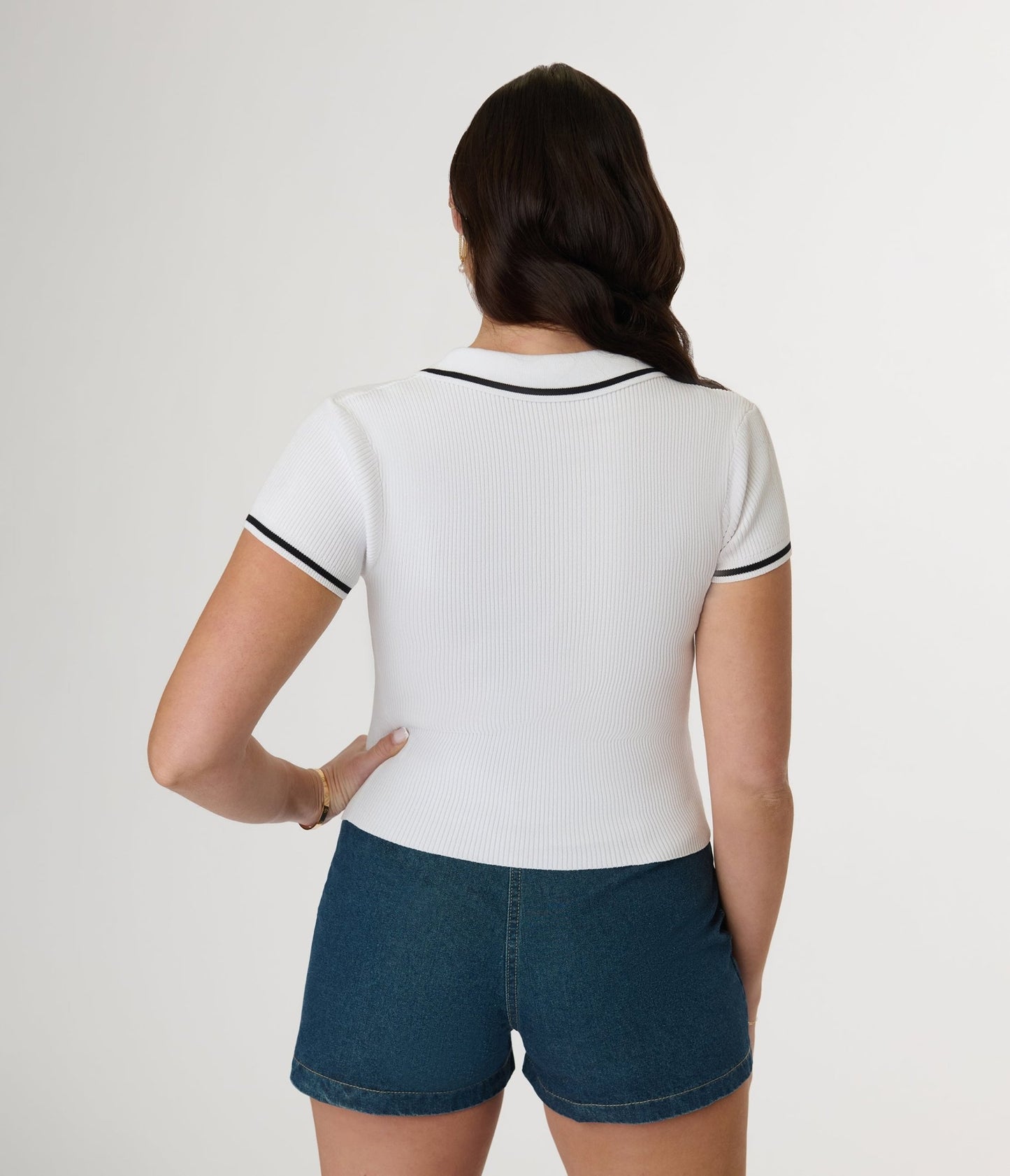 White Collared Polo Top - Unique Vintage - Womens, TOPS, SHIRTS