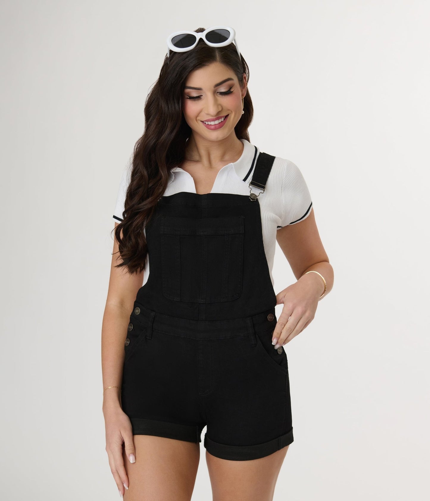 White Collared Polo Top - Unique Vintage - Womens, TOPS, SHIRTS