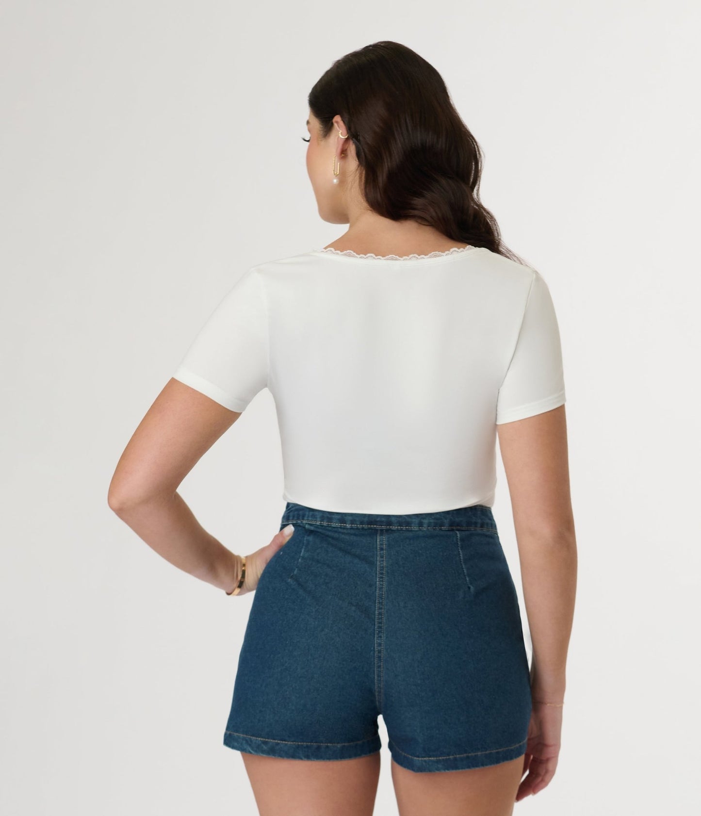 White Lace Crop Top - Unique Vintage - Womens, TOPS, SHIRTS